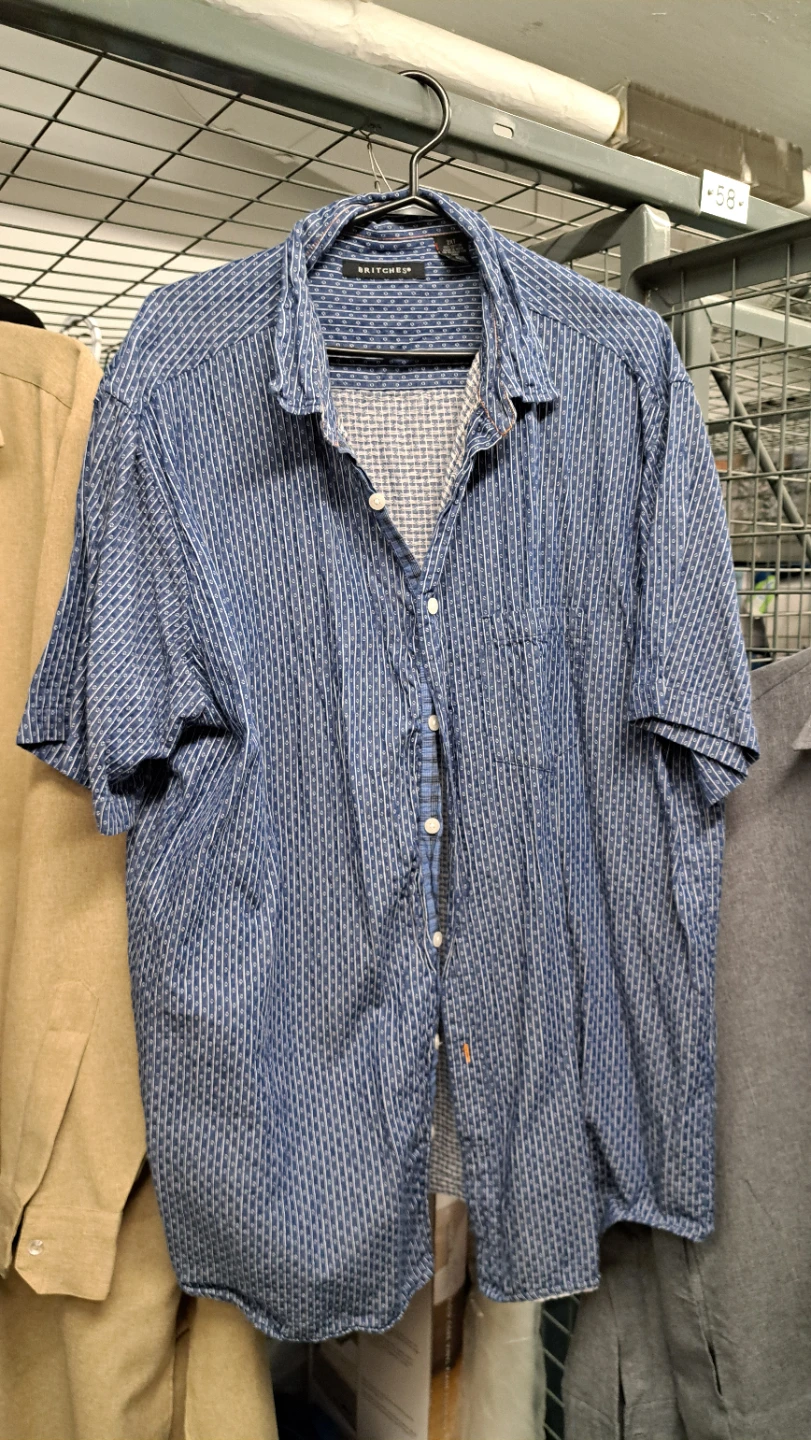 Britches Blue Striped Short Sleeve Button-Up Shirt 2XLT