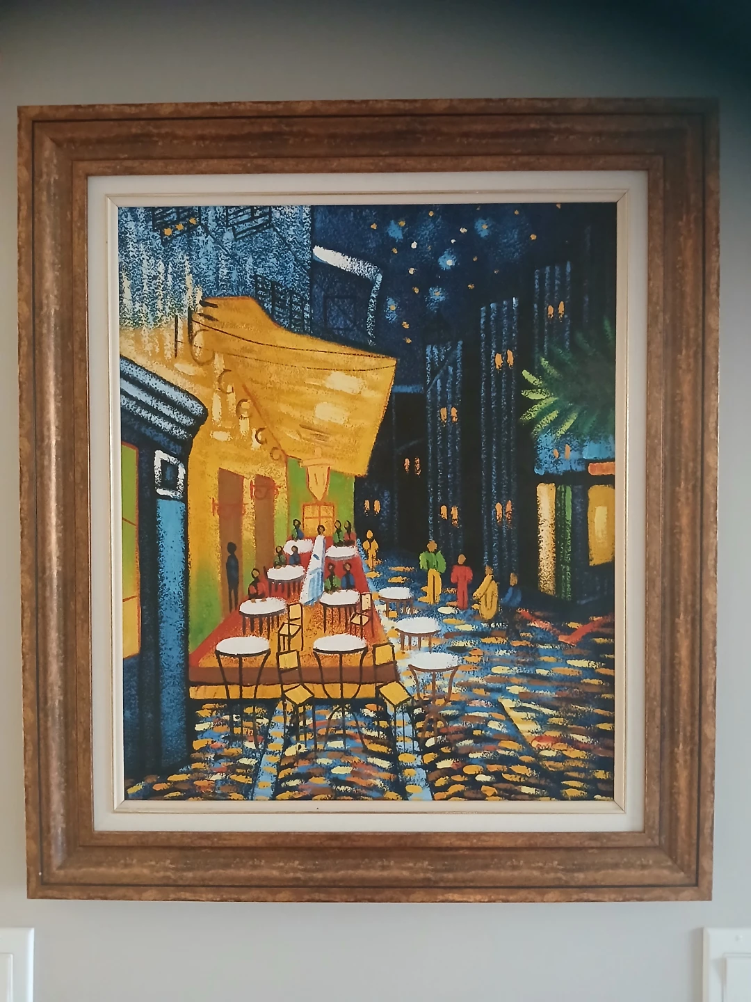 Framed Oil Painting of Parisian Cafe Scene