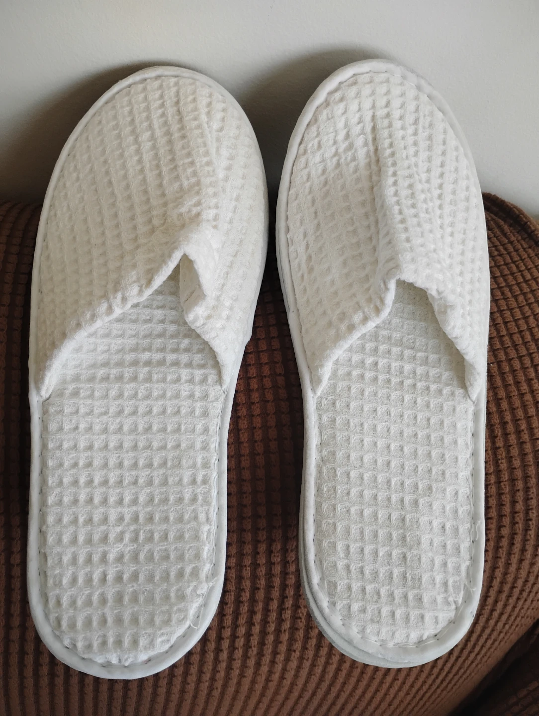 White Waffle Knit Slippers