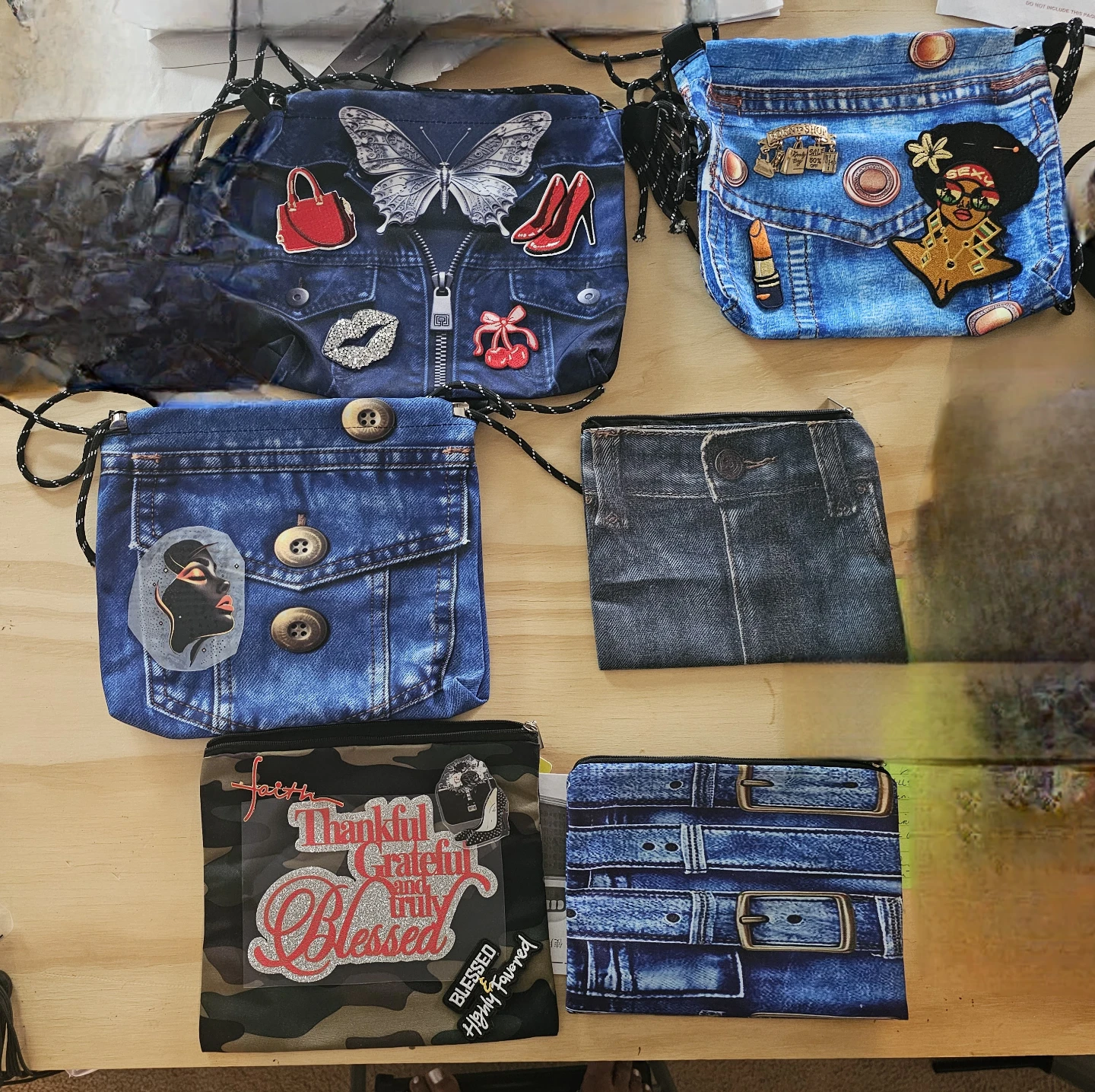 Denim Patchwork Zipper Pouches and Small Bags Assortment - photo 2