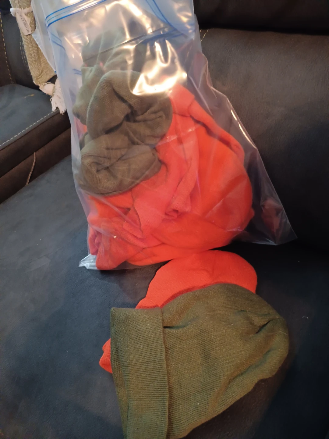 2 Beanies - Orange and Olive Green