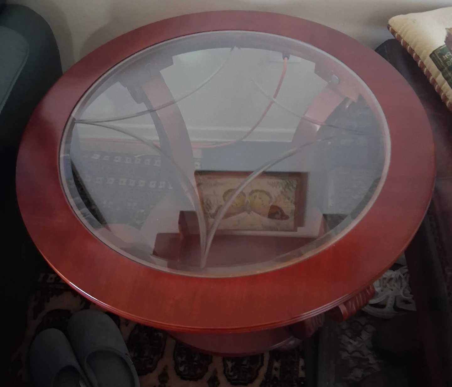 2 Round Wood and Glass Accent Tables