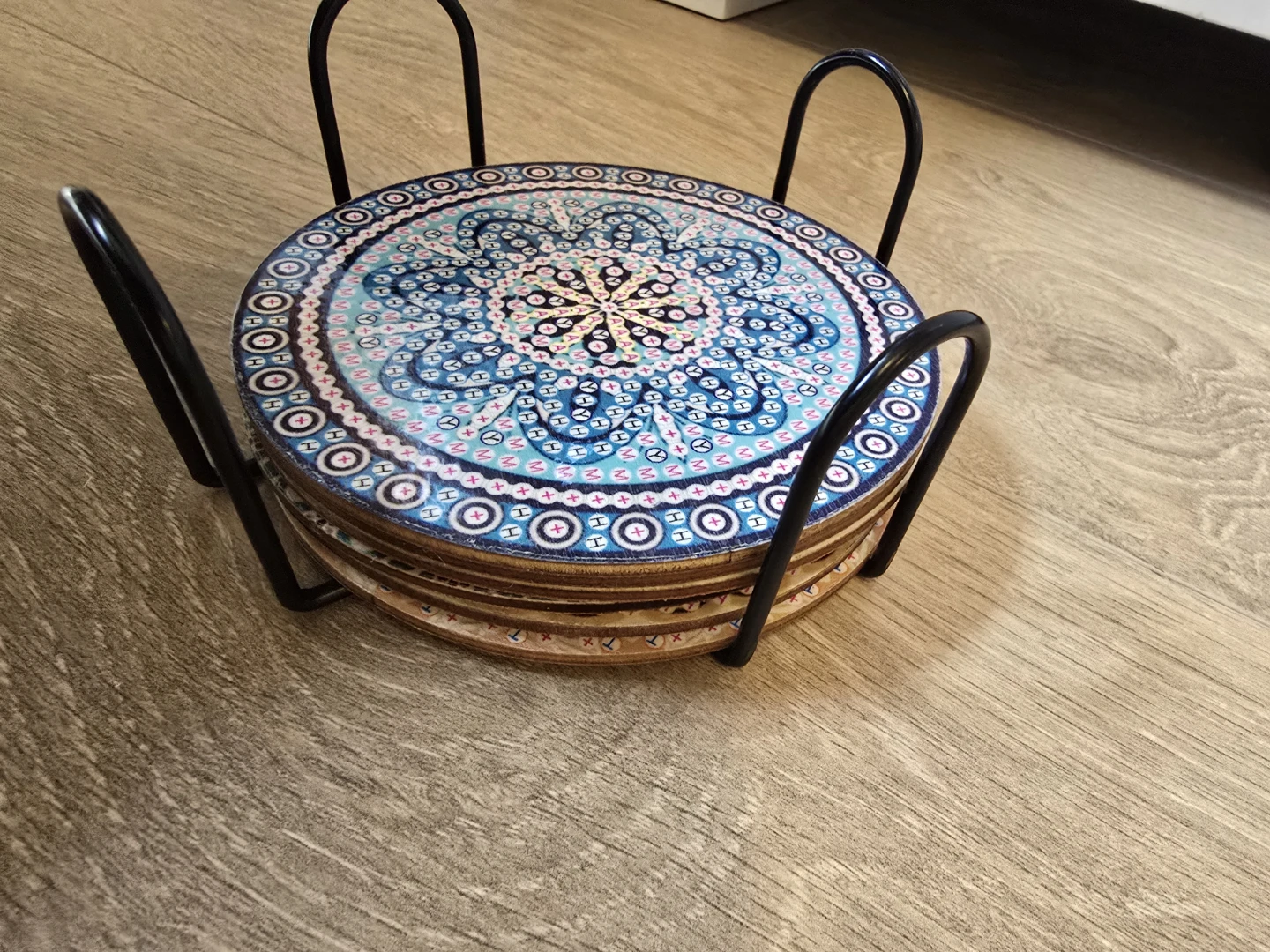 Set of 7 Mandala Coasters with Holder