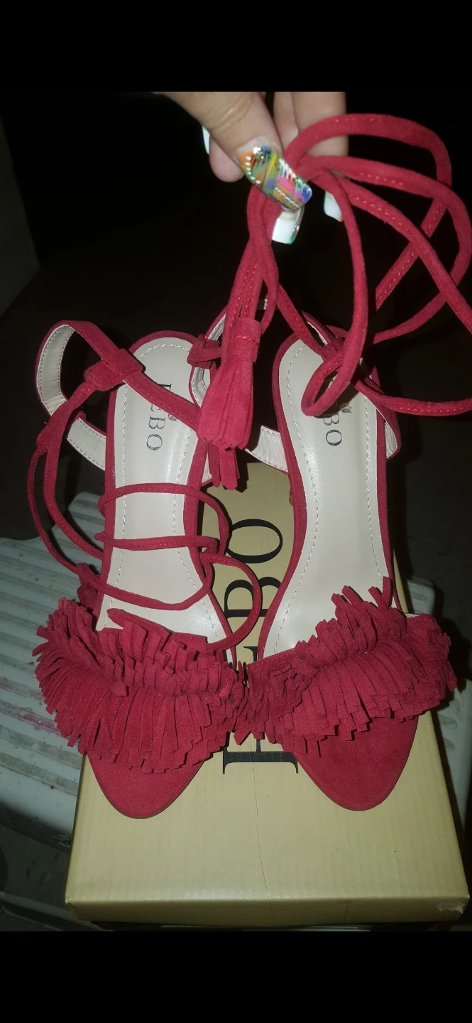 BEBO Red Suede Fringe Lace-Up Heels Size 5