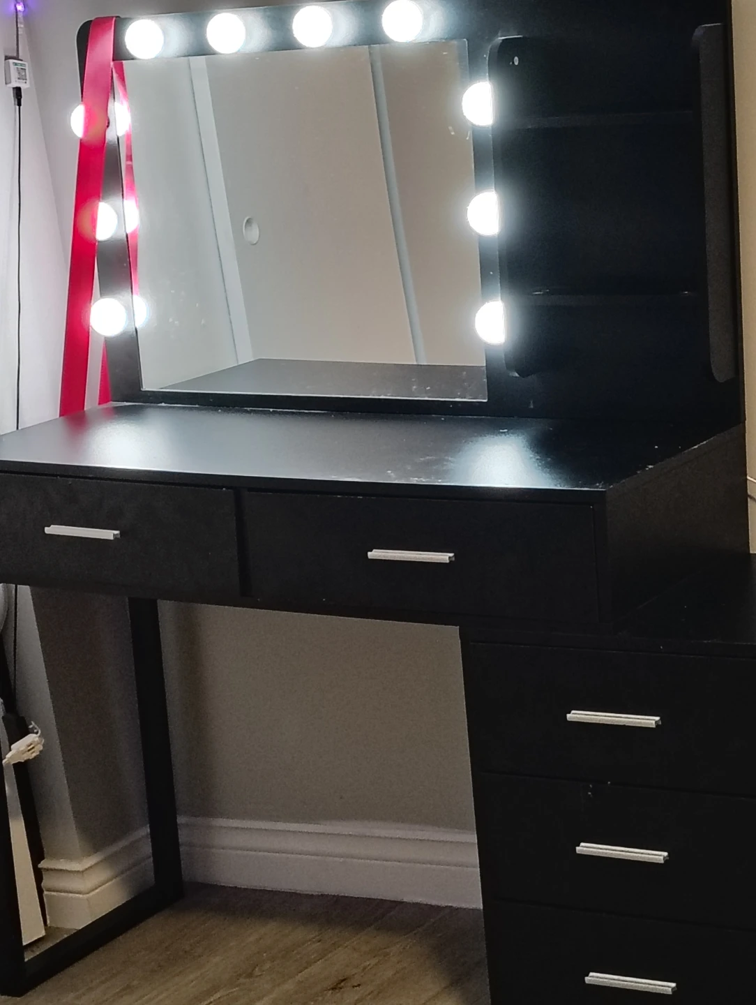 Black Vanity Desk with Lights and Drawers