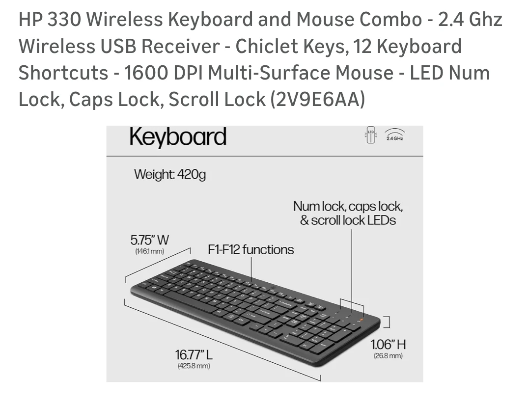 HP 330 Wireless Keyboard and Mouse Combo - photo 2