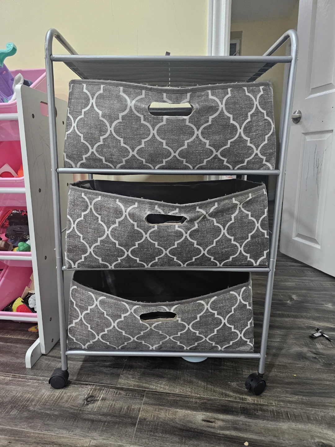 3-Tier Rolling Storage Cart with Fabric Bins