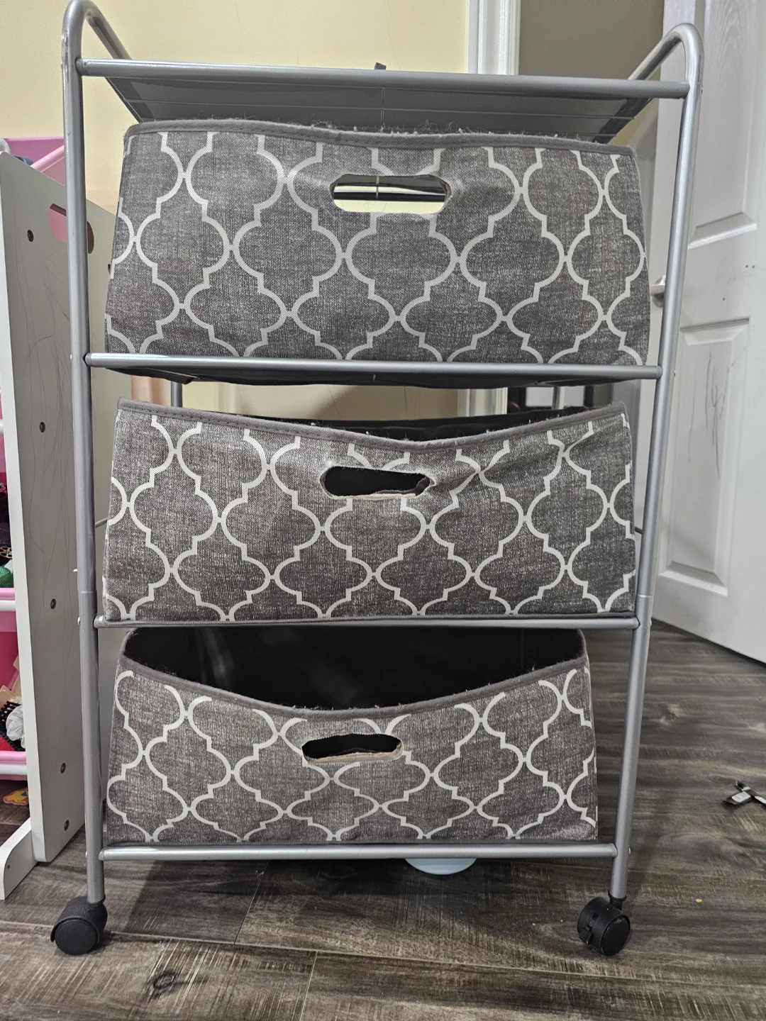 3-Tier Rolling Storage Cart with Fabric Bins - photo 3