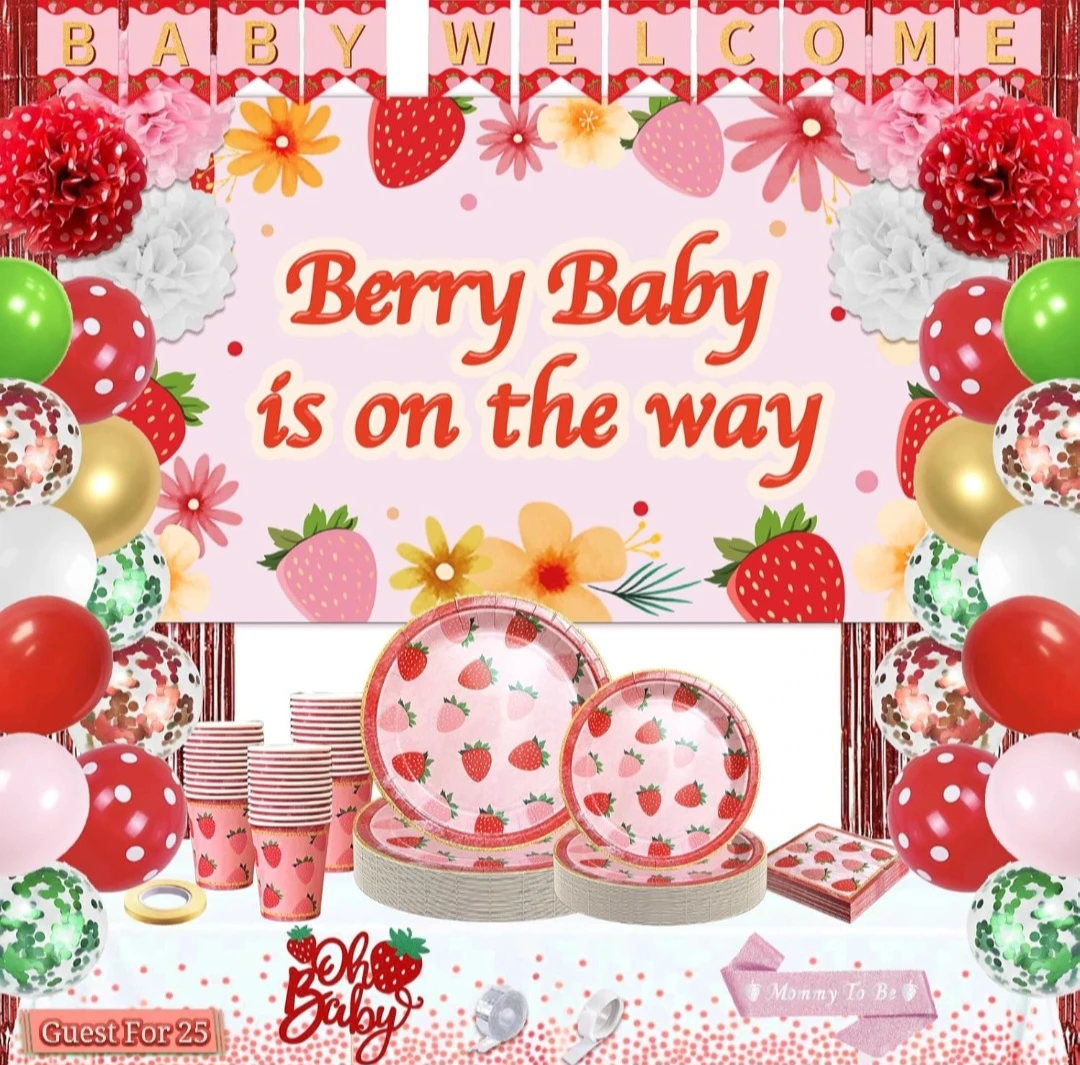 Strawberry "Berry Baby" Baby Shower Party Supplies Set