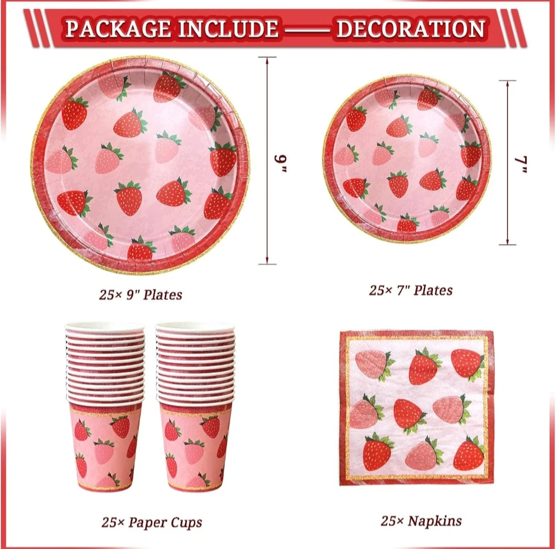 Strawberry "Berry Baby" Baby Shower Party Supplies Set - photo 3