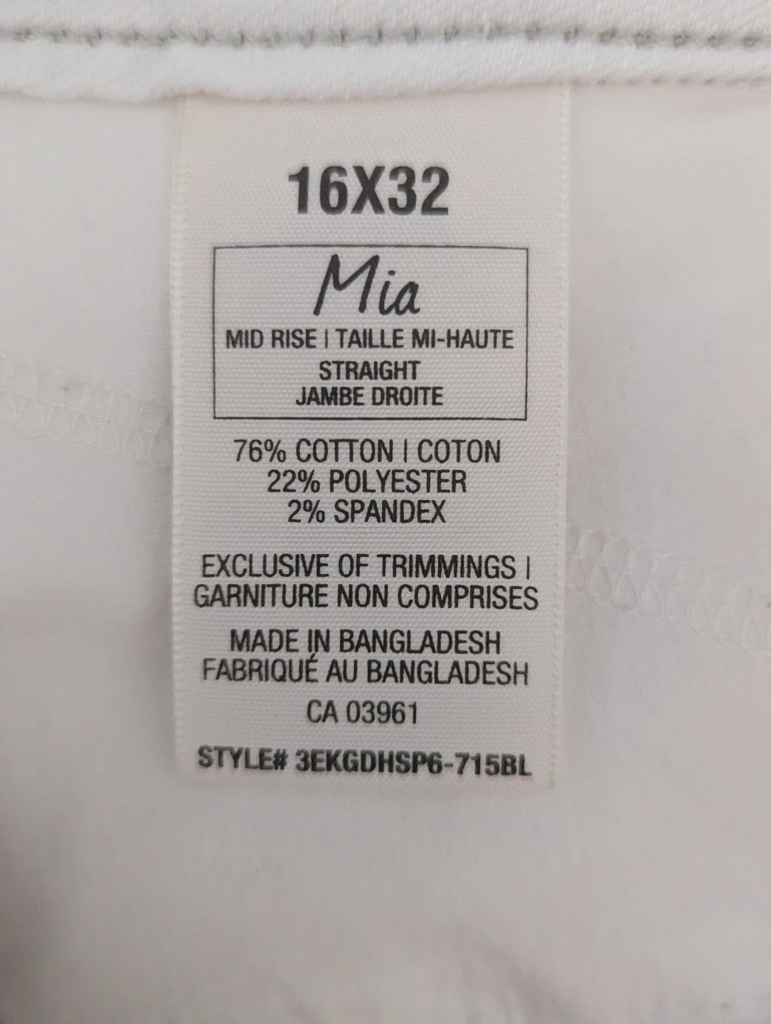 Denver Hayes Mia White Mid Rise Straight Leg Jeans Size 16x32 - photo 5