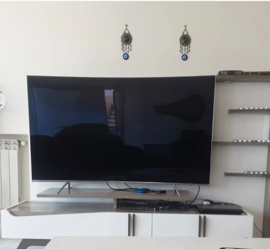 Modern White and Wood TV Stand with Black Legs