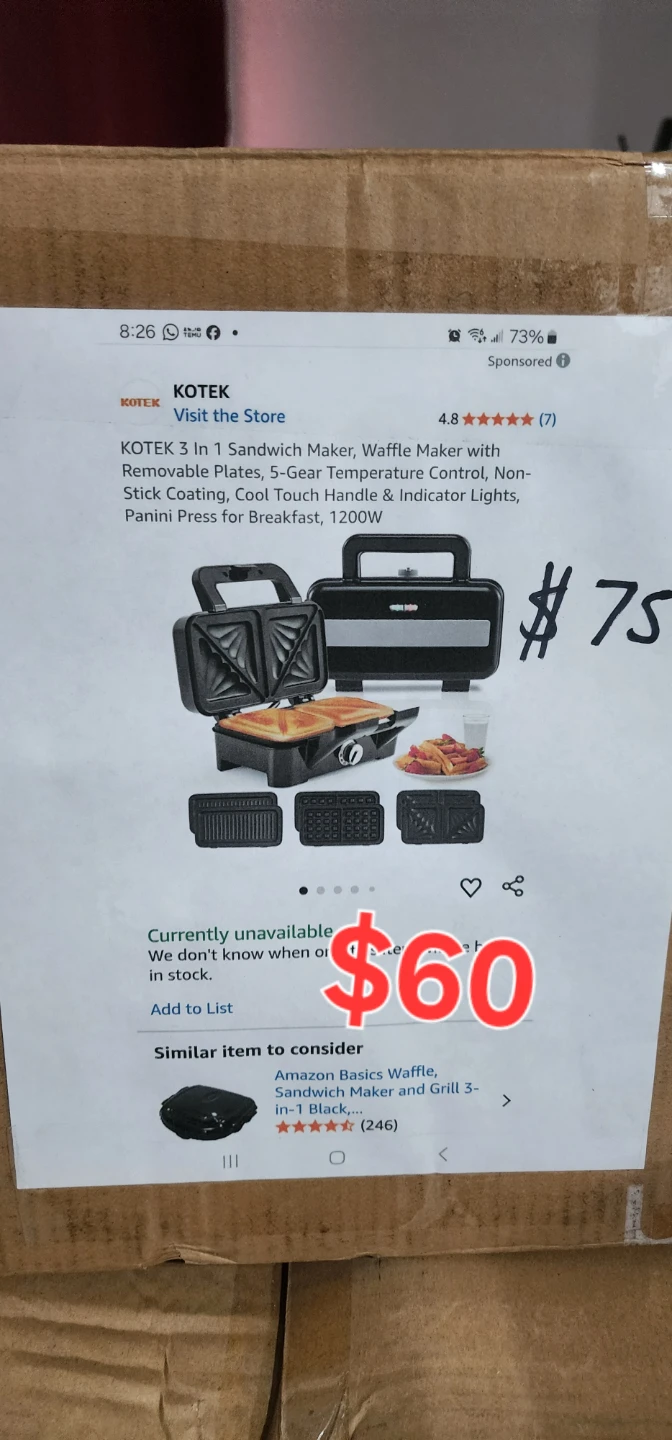 KOTEK 3-in-1 Sandwich, Waffle, and Panini Maker - 1200W