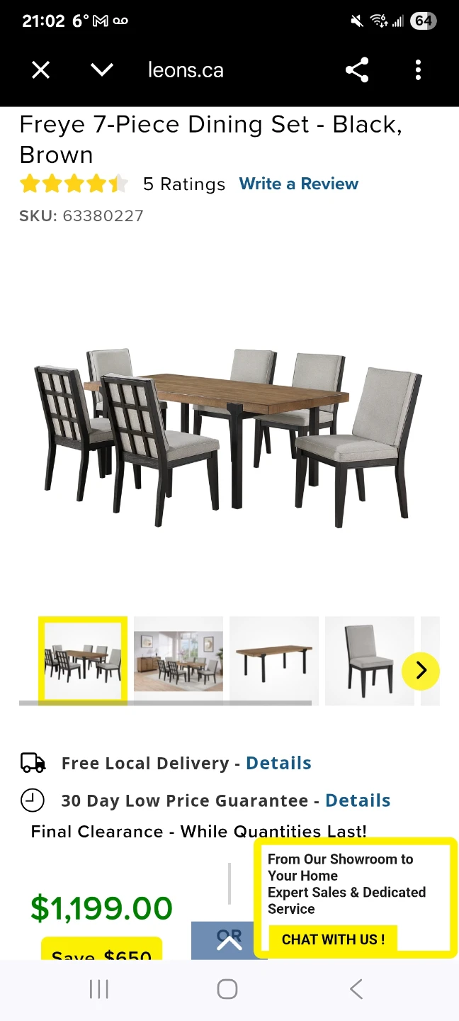 Leons Freye 7-Piece Dining Set - Black/Grey