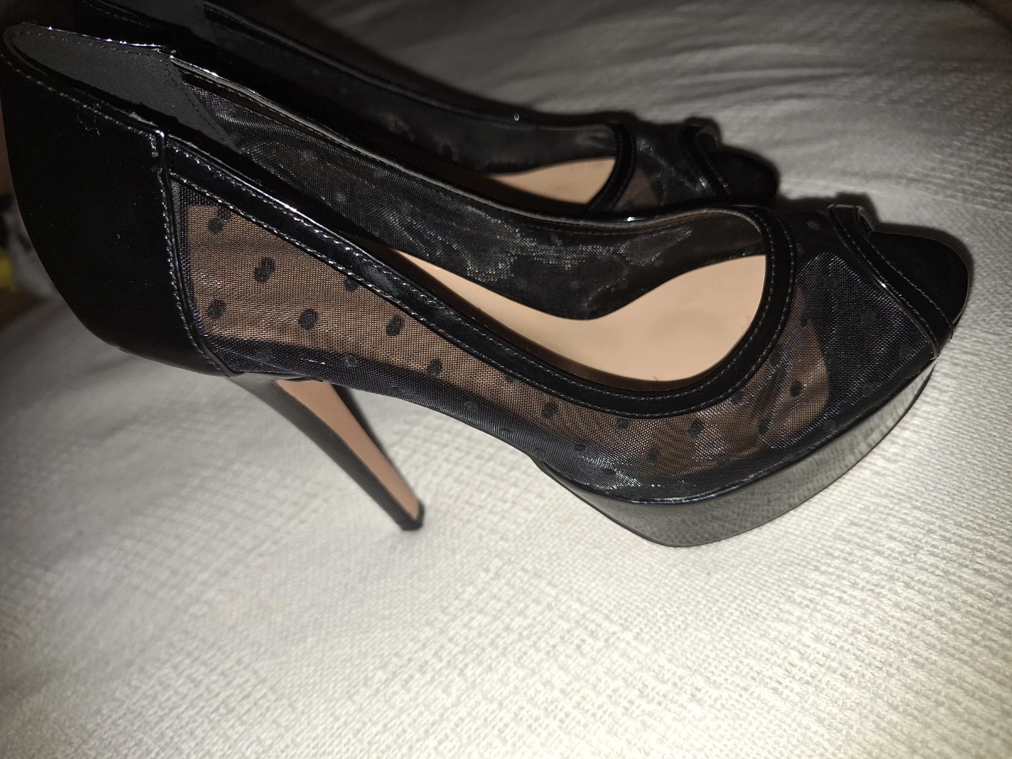 Black Mesh and Rhinestone Platform Heels - photo 3