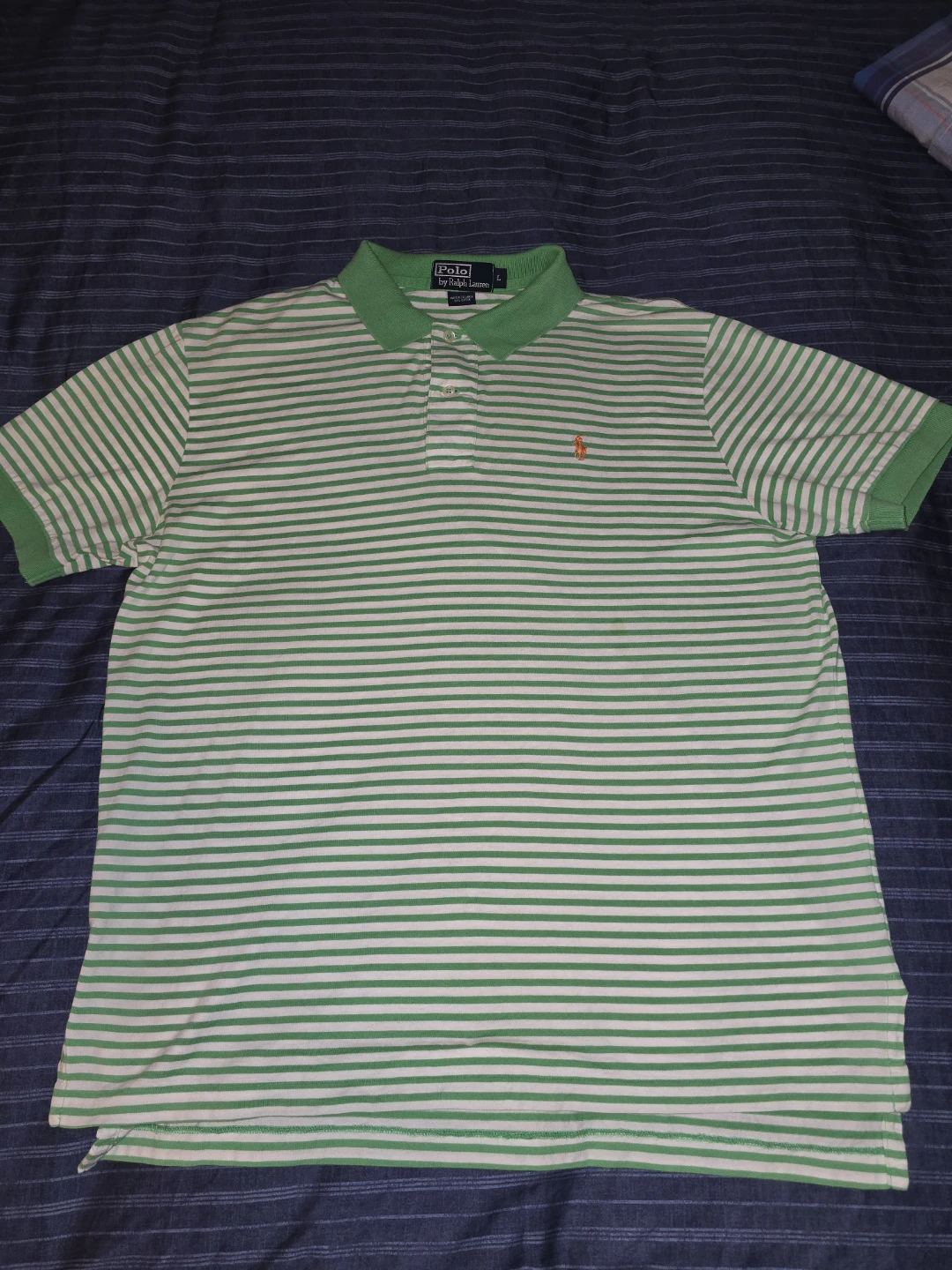 Lg - Ralph Lauren Striped Polo - Green/White ( CLEAN)