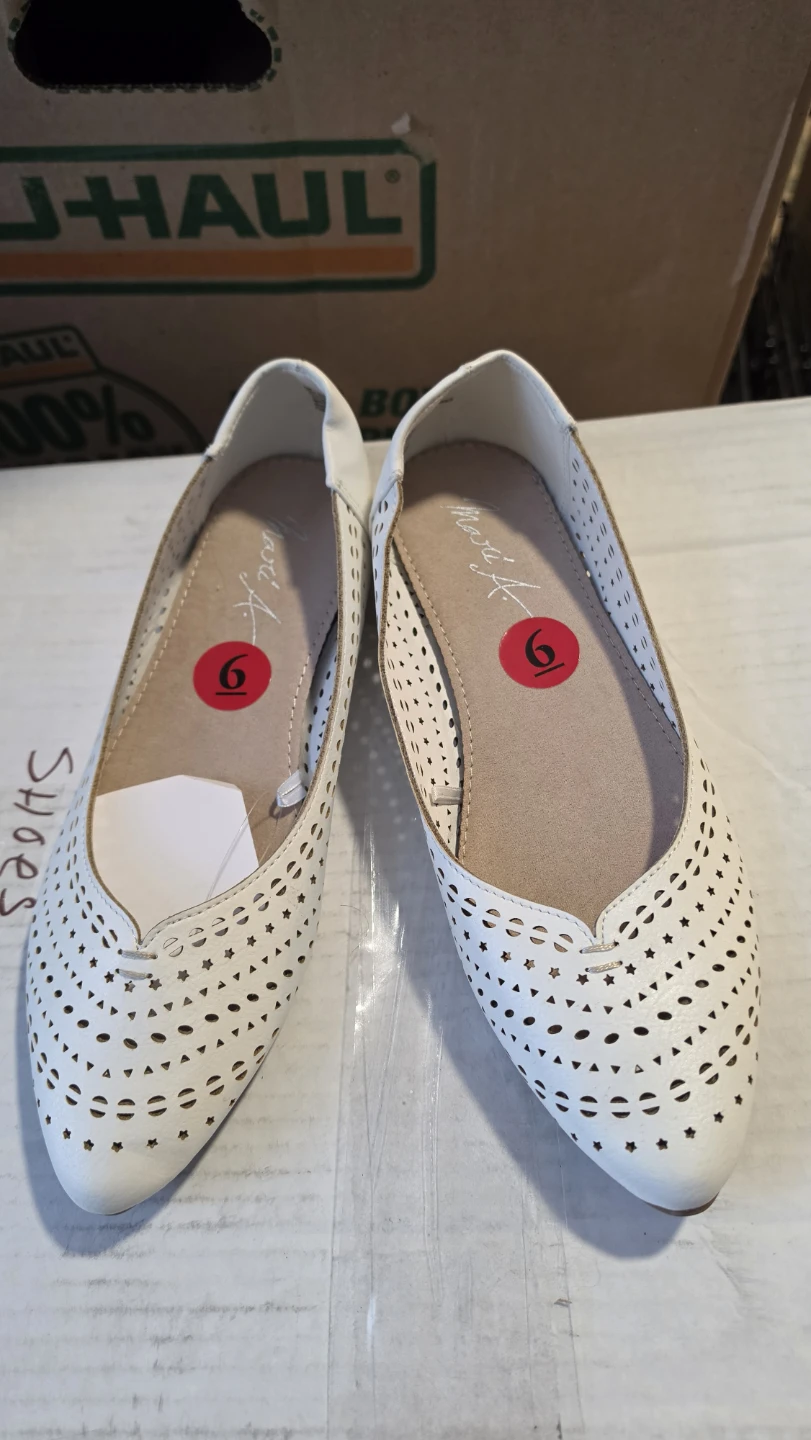 White Perforated Ballet Flats - Size 6
