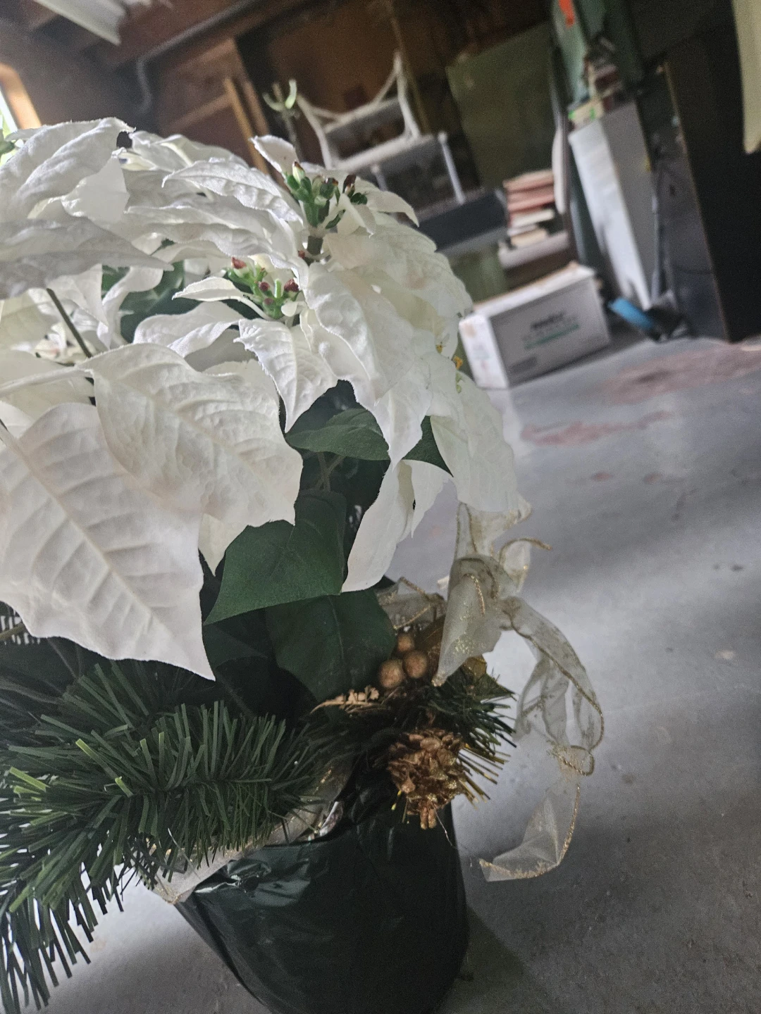 White Artificial Poinsettia Arrangement - photo 5
