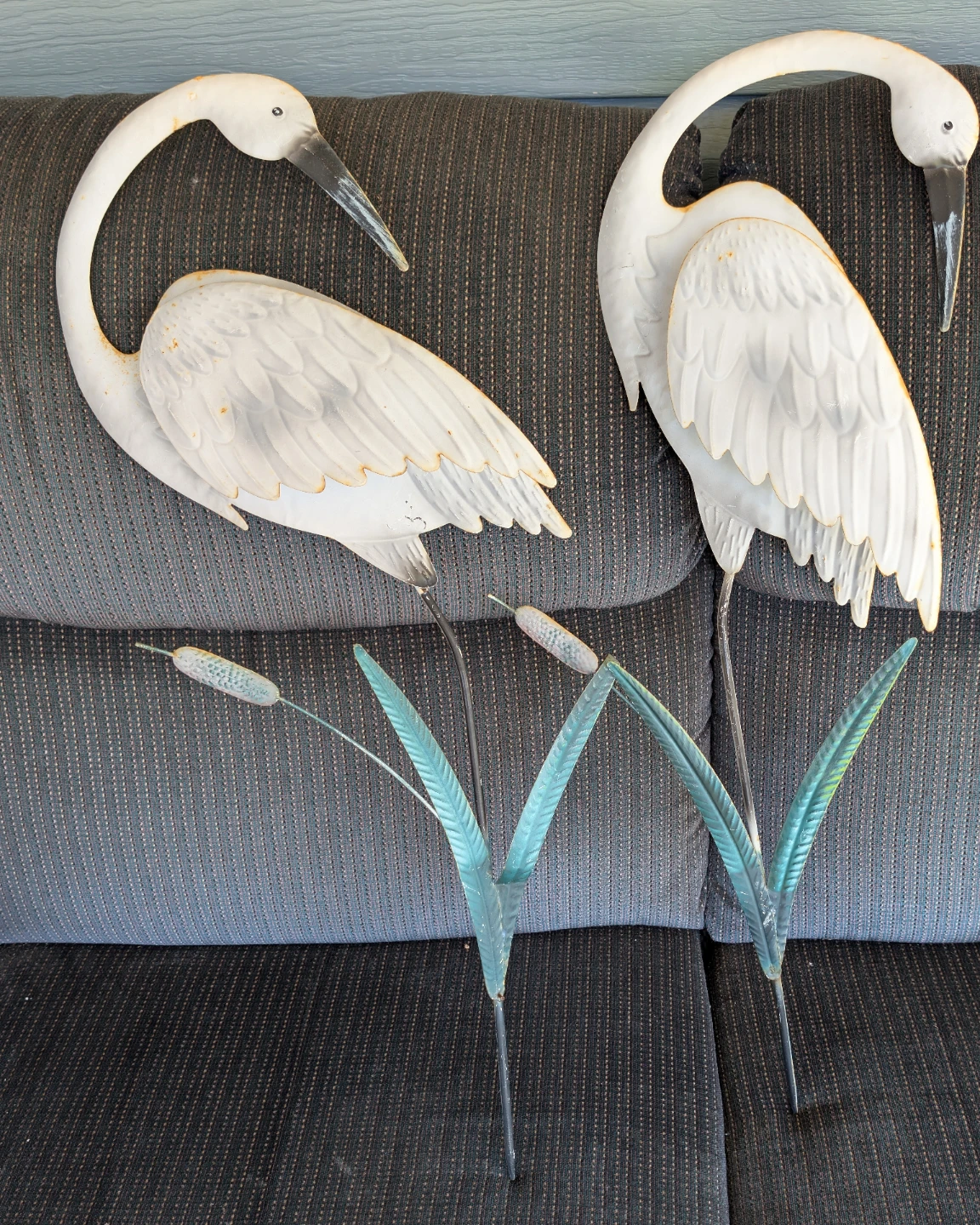 Set of 2 White Metal Crane Garden Decor
