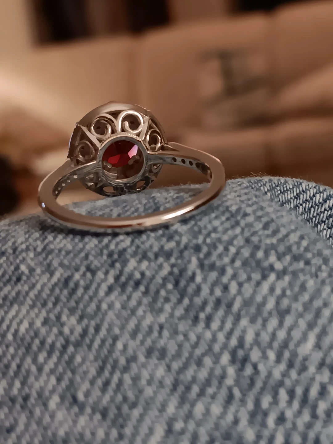 Red Stone & Diamond Accent Ring - photo 2