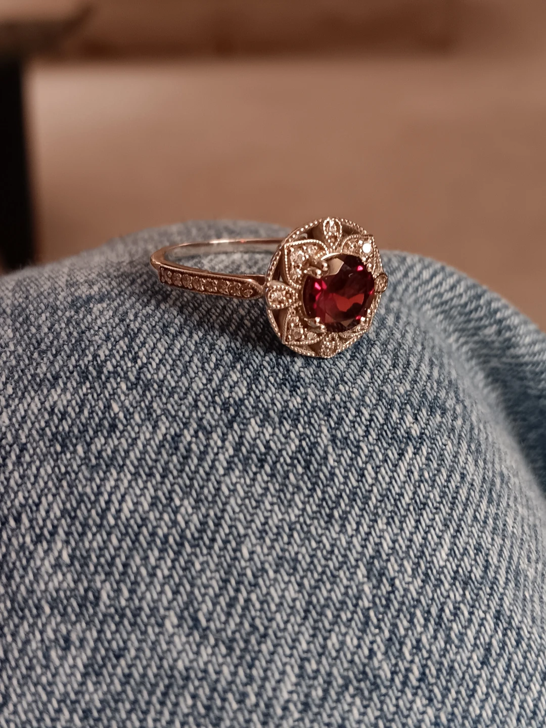Red Stone & Diamond Accent Ring - photo 3