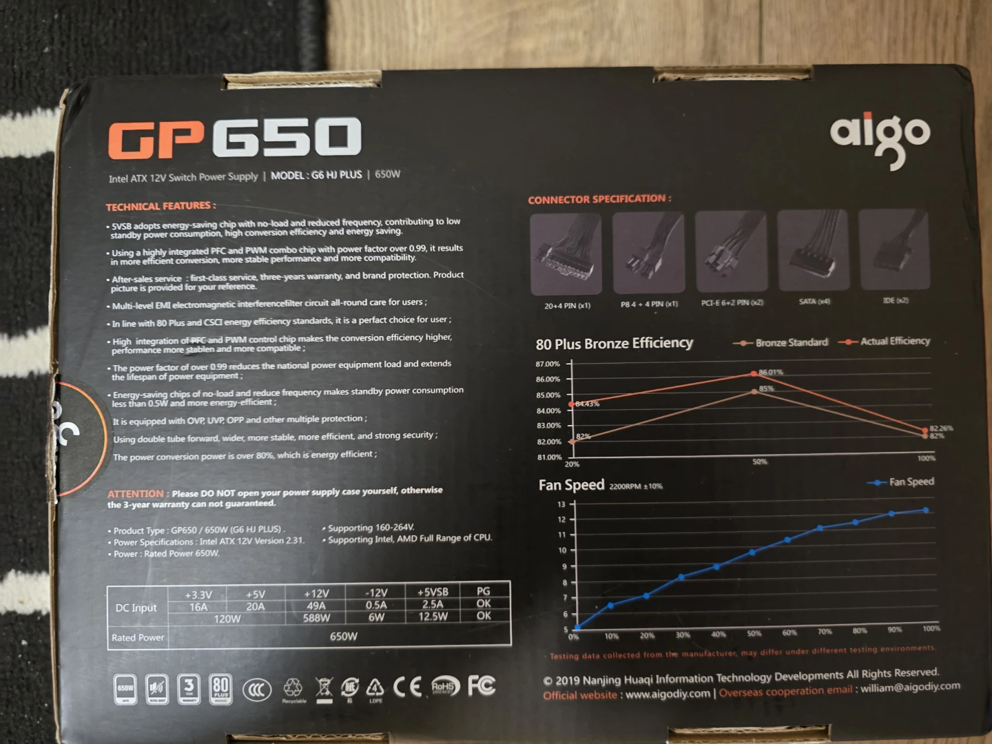 Aigo GP650 650W 80 Plus Bronze Power Supply - photo 2