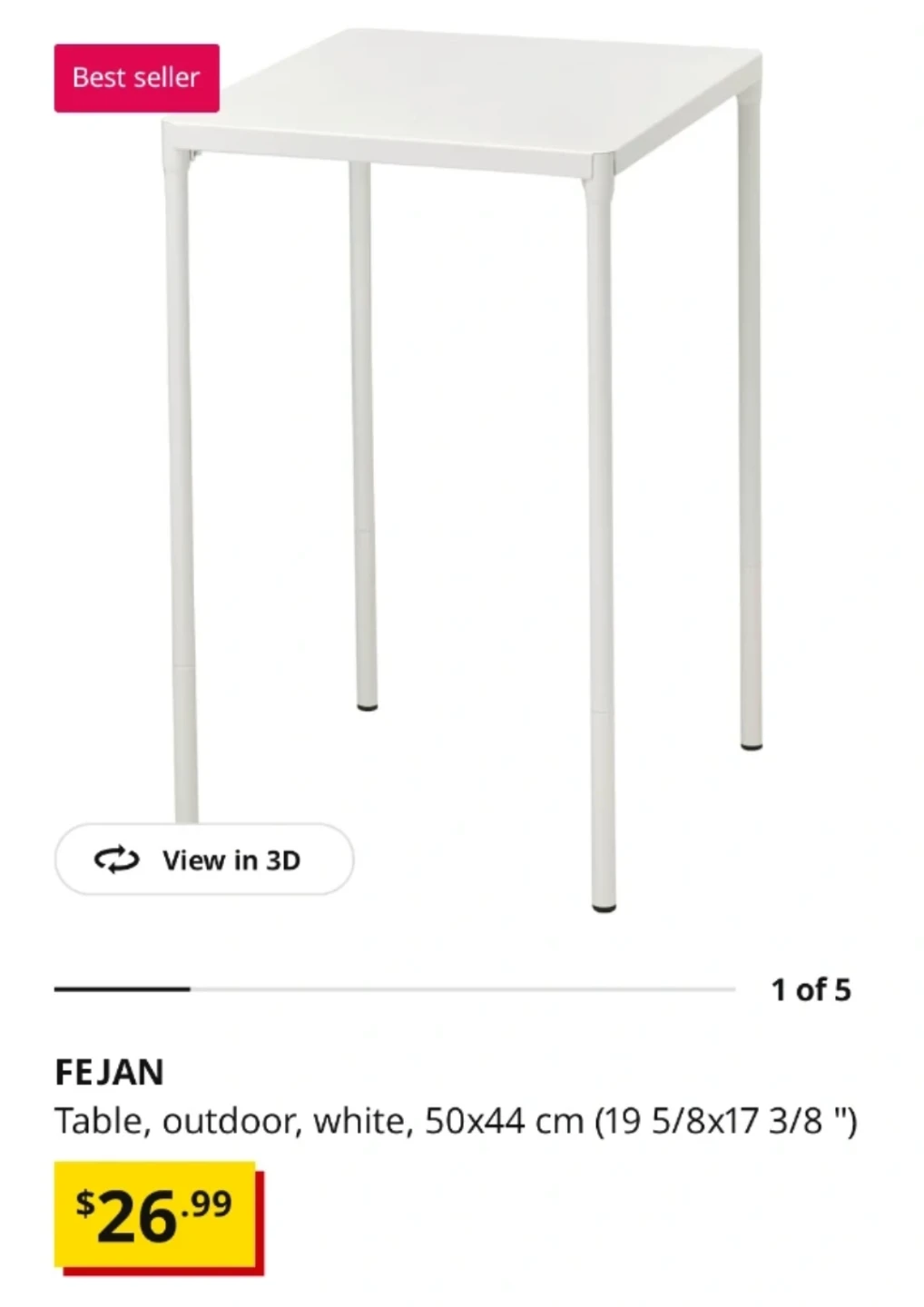 IKEA FEJAN White Outdoor Table 50x44 cm - photo 3