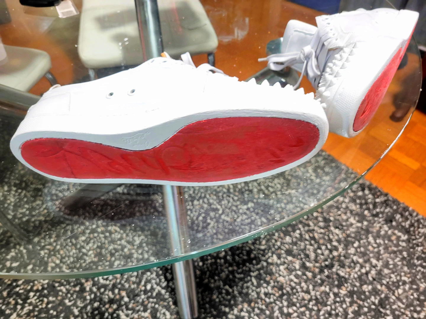 White Christian Louboutin Sneakers with Spikes - photo 4