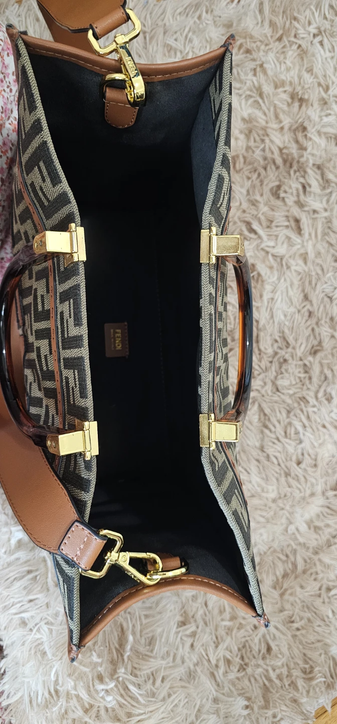 Fendi brown designer-inspired Roma canvas, leather tote bag. - photo 2