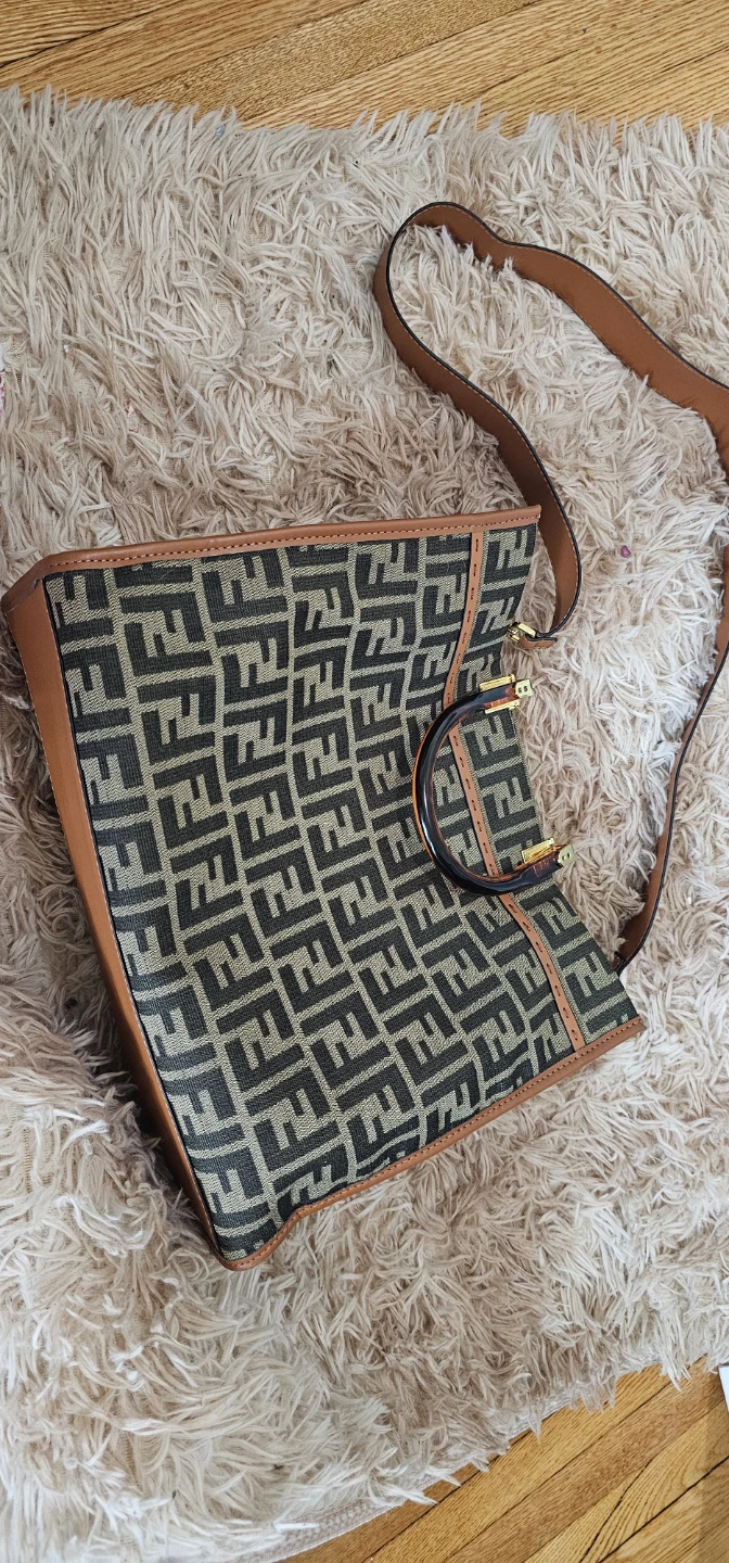 Fendi brown designer-inspired Roma canvas, leather tote bag. - photo 3