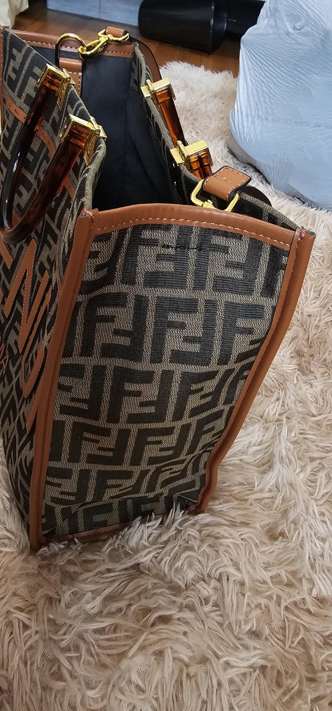 Fendi brown designer-inspired Roma canvas, leather tote bag. - photo 4