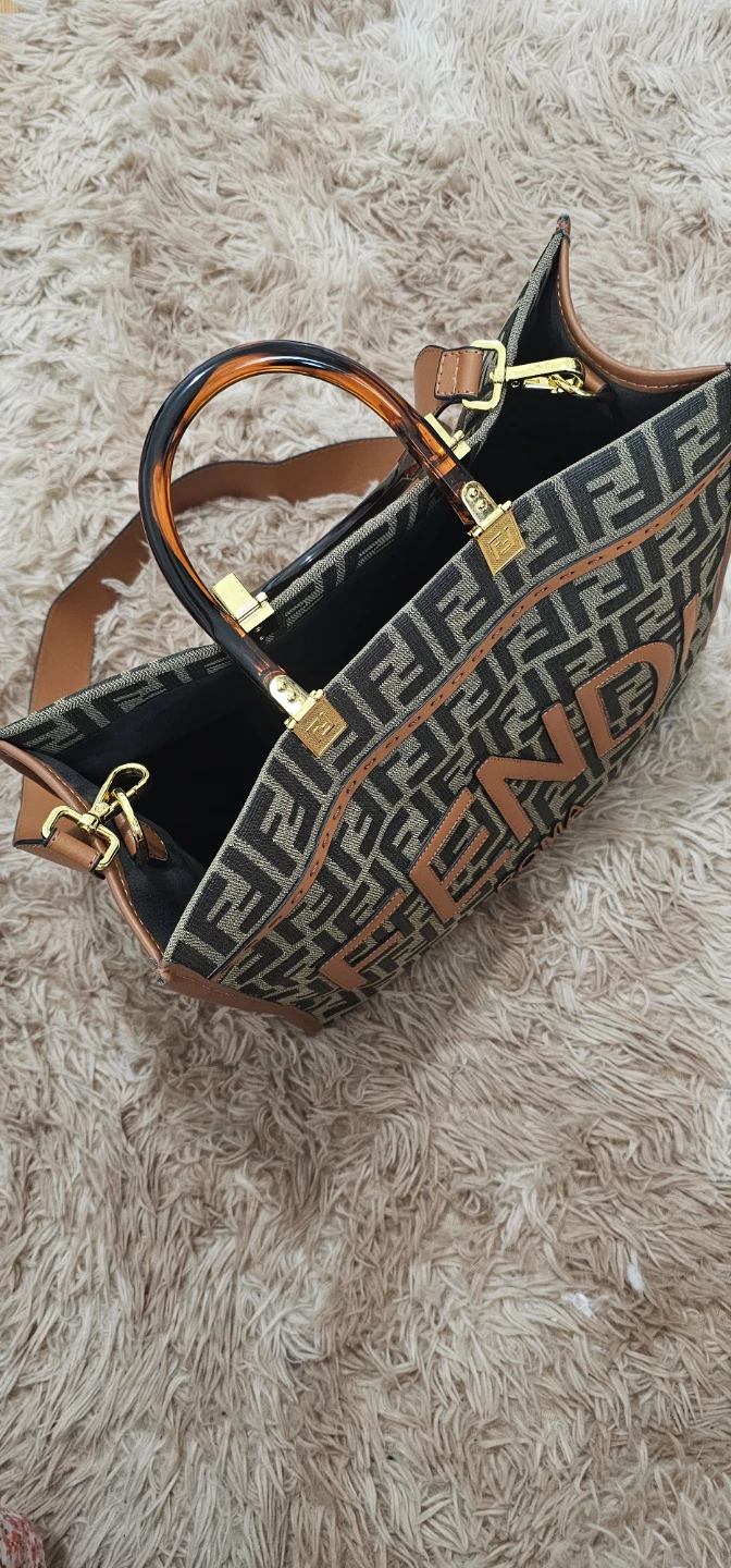 Fendi brown designer-inspired Roma canvas, leather tote bag. - photo 5