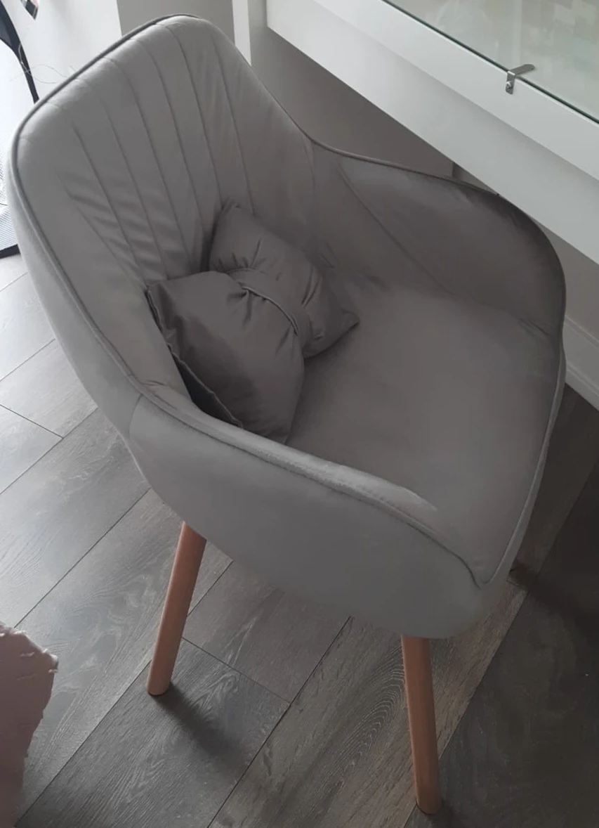 White Desk with Glass Top and Grey Accent Chair - photo 3