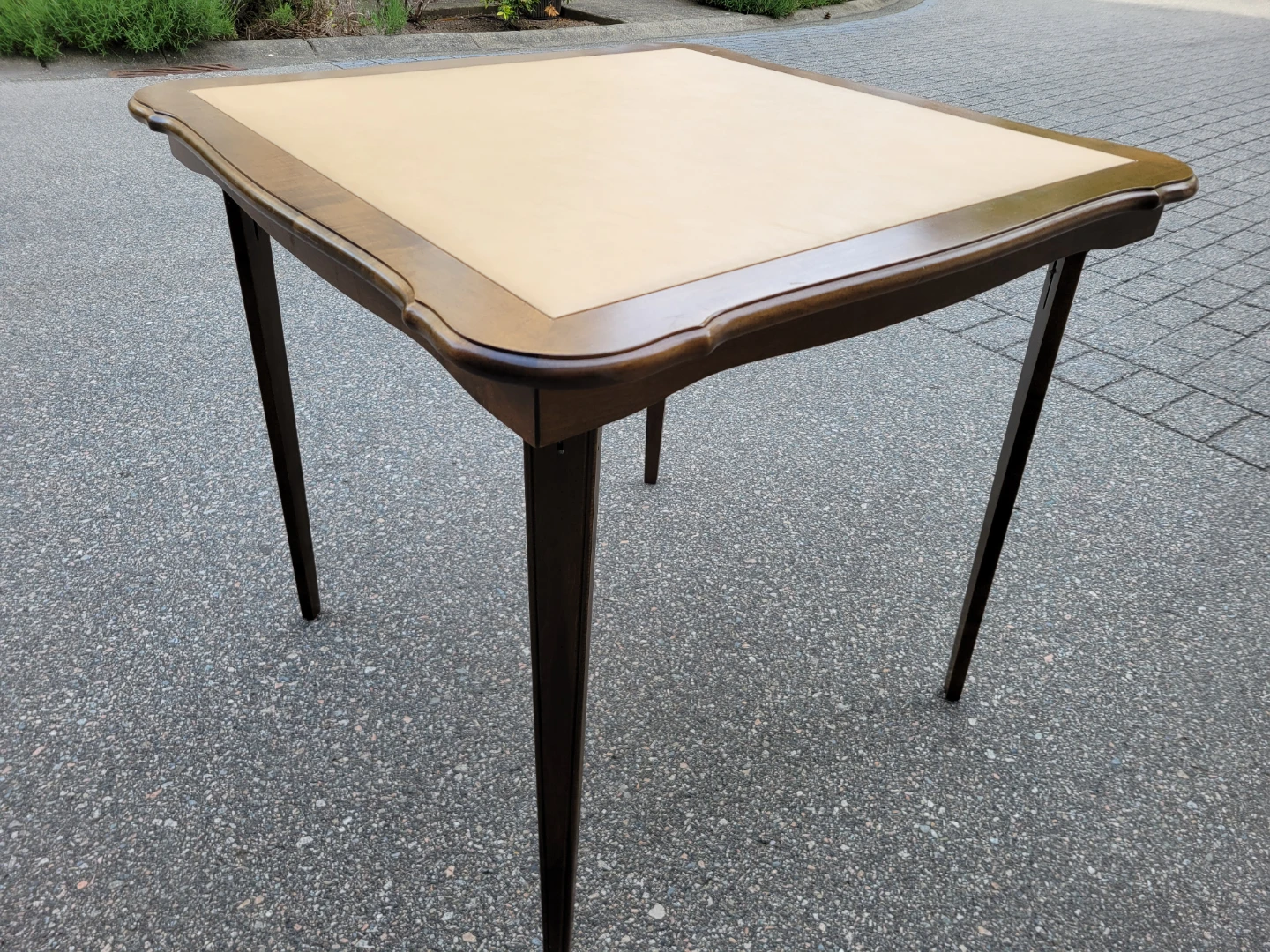 Mid-Century Style Wood Folding Game Table w/ Leather Inlay