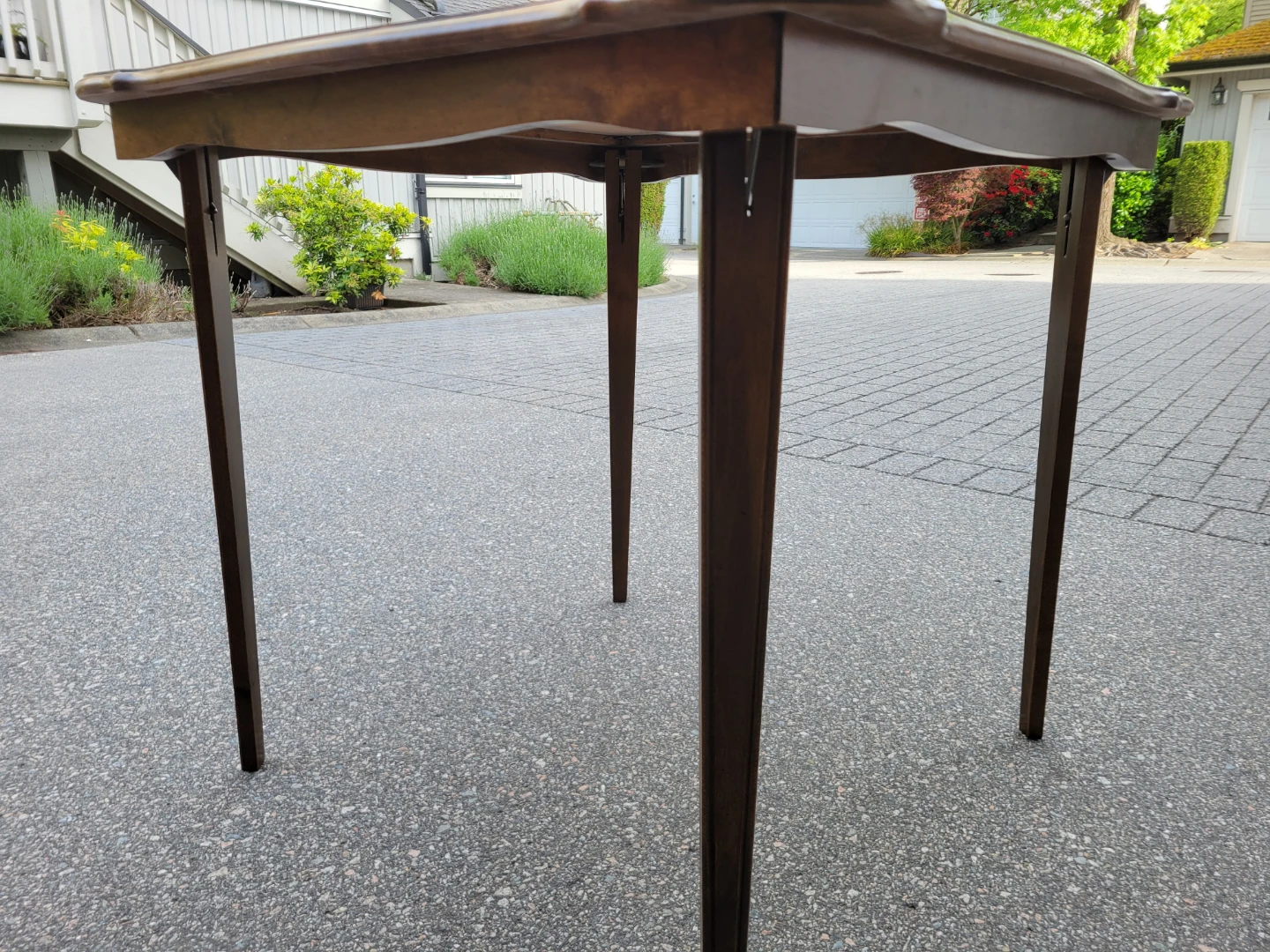 Mid-Century Style Wood Folding Game Table w/ Leather Inlay - photo 4