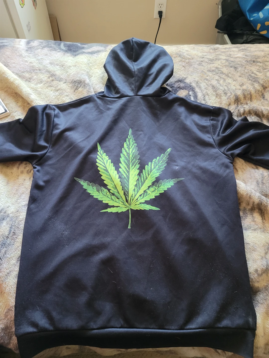 Black Hoodie with Marijuana Leaf Graphic - photo 2