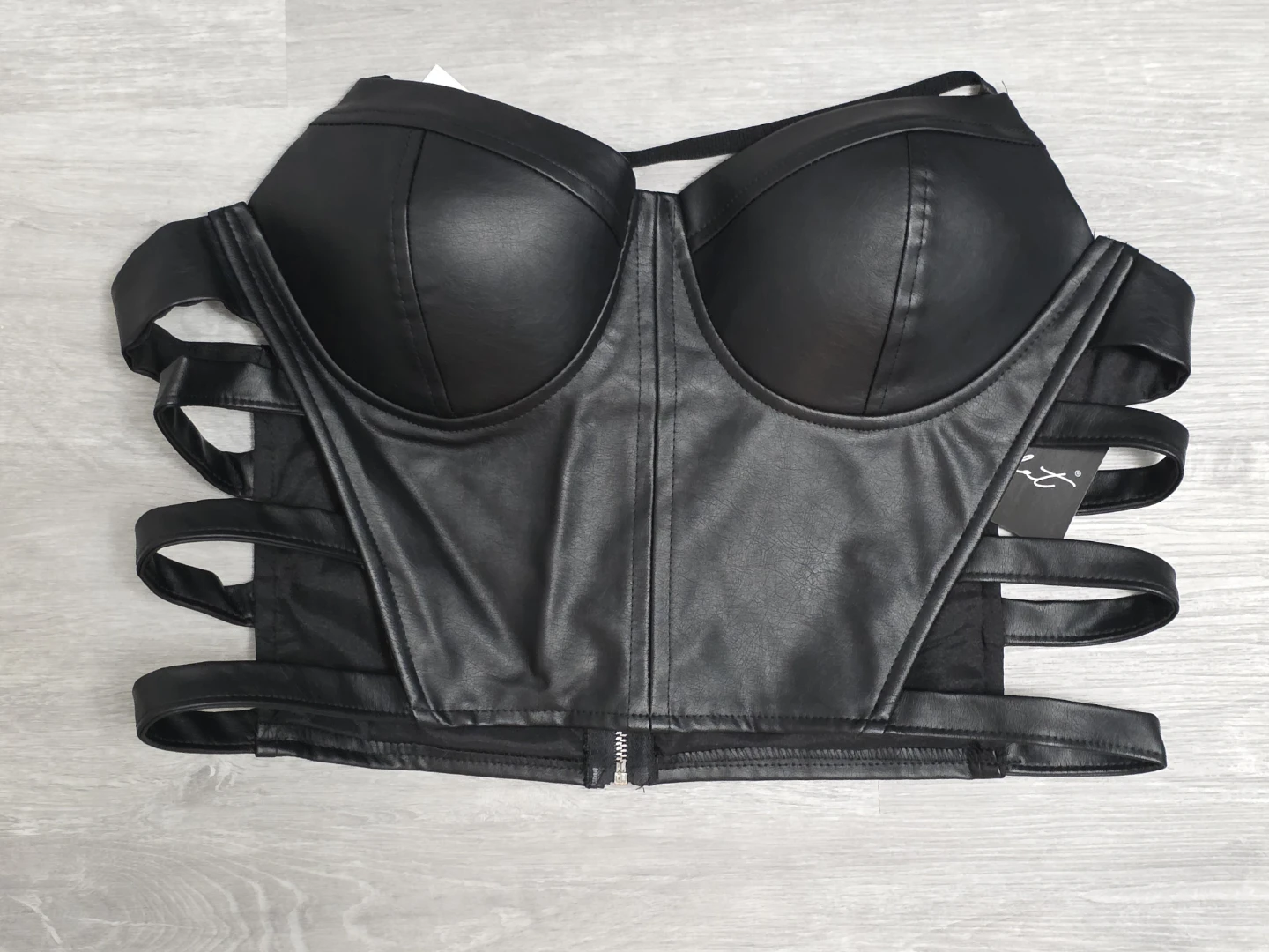 Say What Black Faux Leather Corset Top with Strappy Details