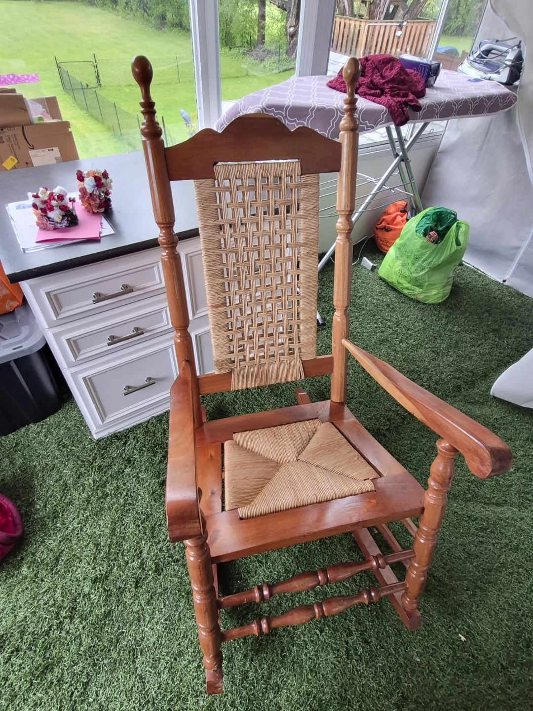 Wooden Rocking Chair with Woven Seat and Back - photo 2