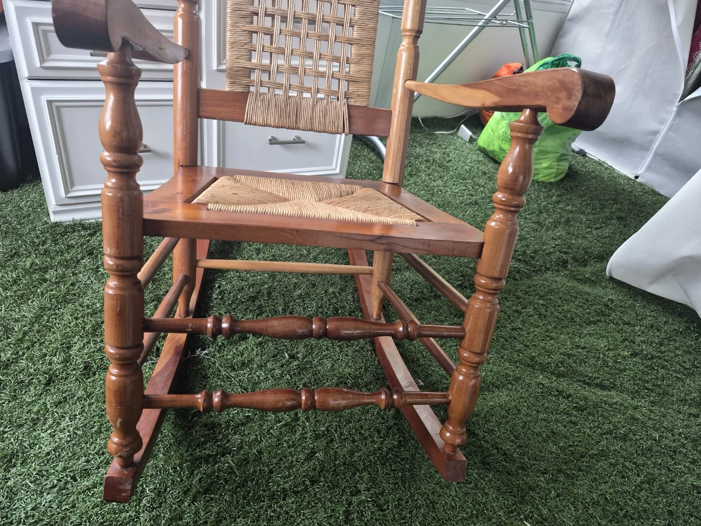 Wooden Rocking Chair with Woven Seat and Back - photo 5