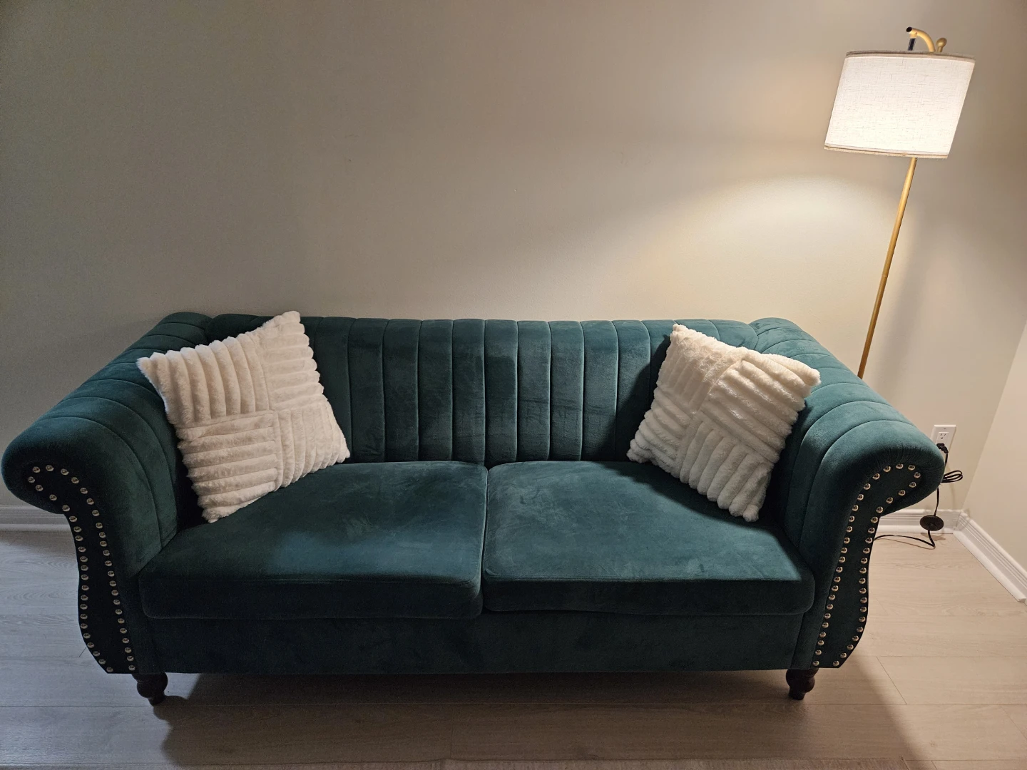 Teal Velvet Tufted Sofa
