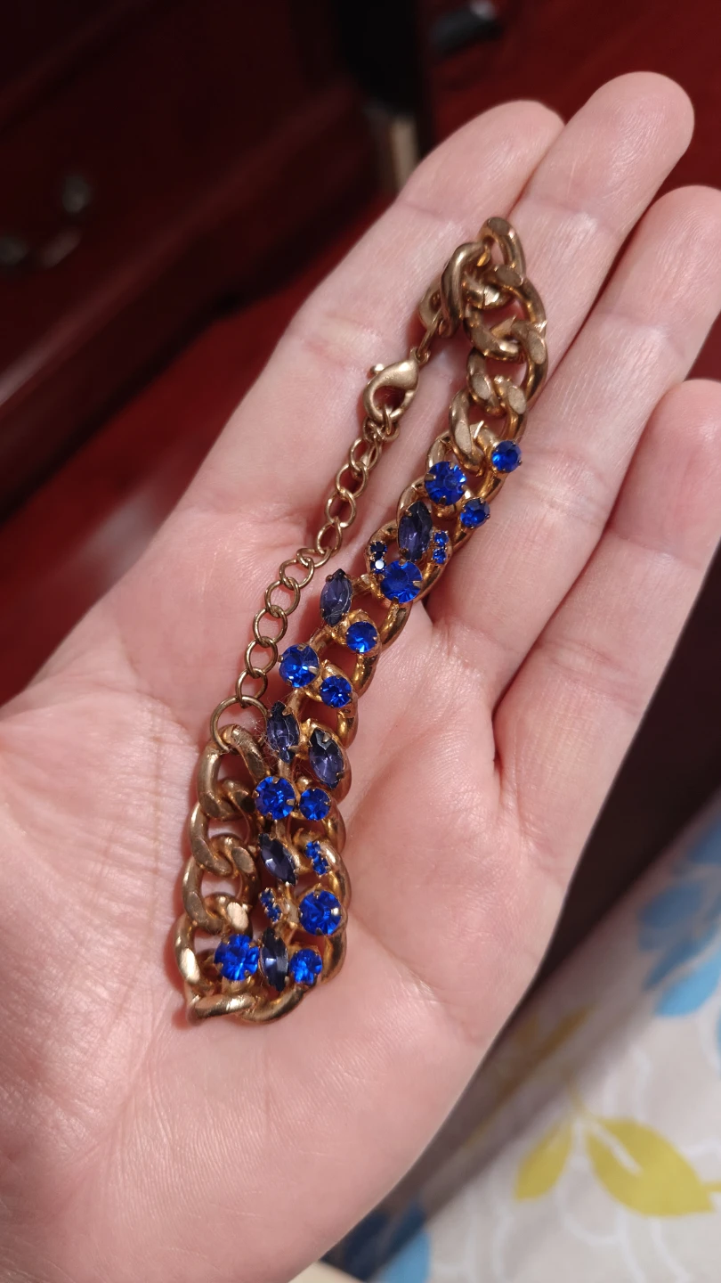 Gold-tone chain bracelet with blue rhinestones - photo 2