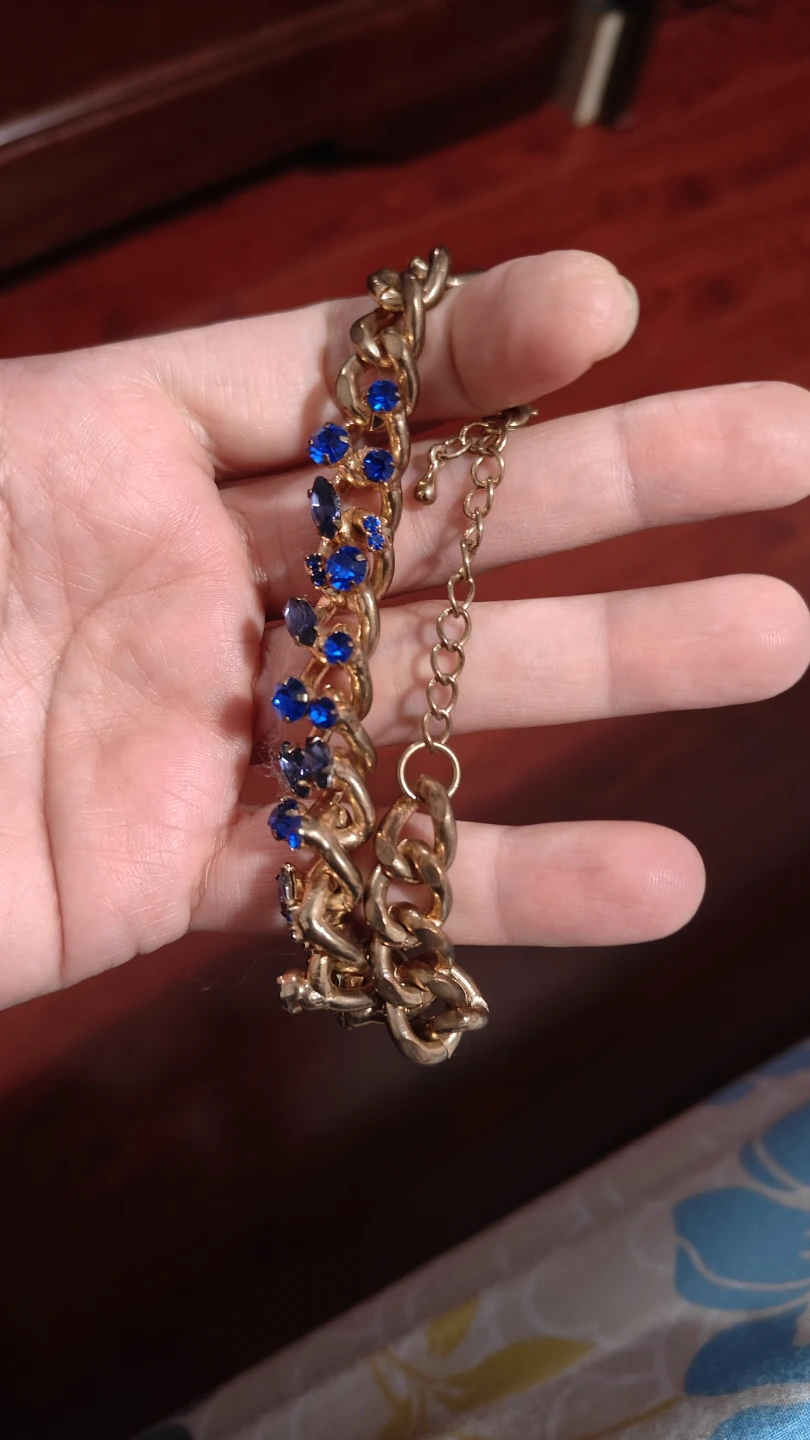 Gold-tone chain bracelet with blue rhinestones - photo 3