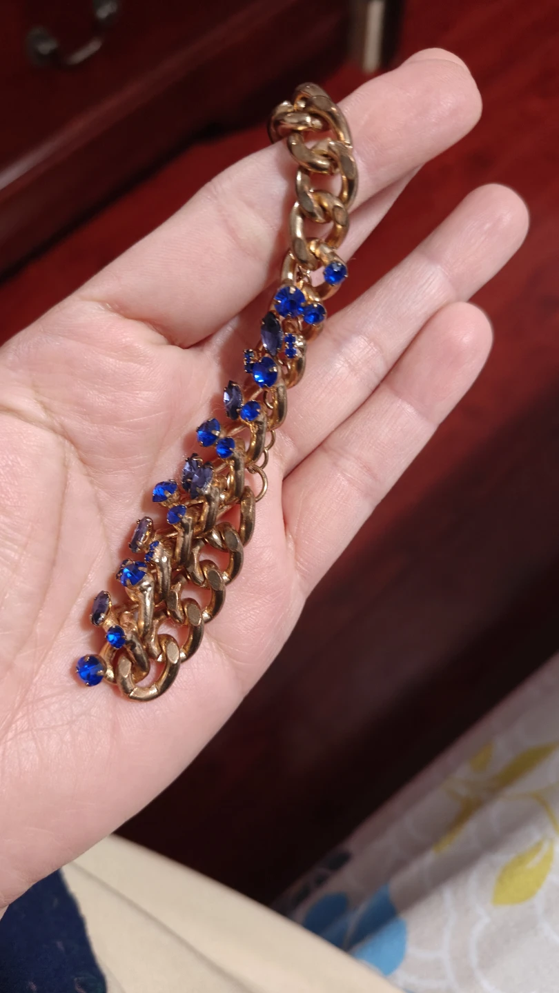 Gold-tone chain bracelet with blue rhinestones - photo 4