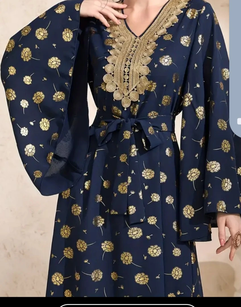 New Navy Blue Dress with Gold Dandelion Print - - photo 5