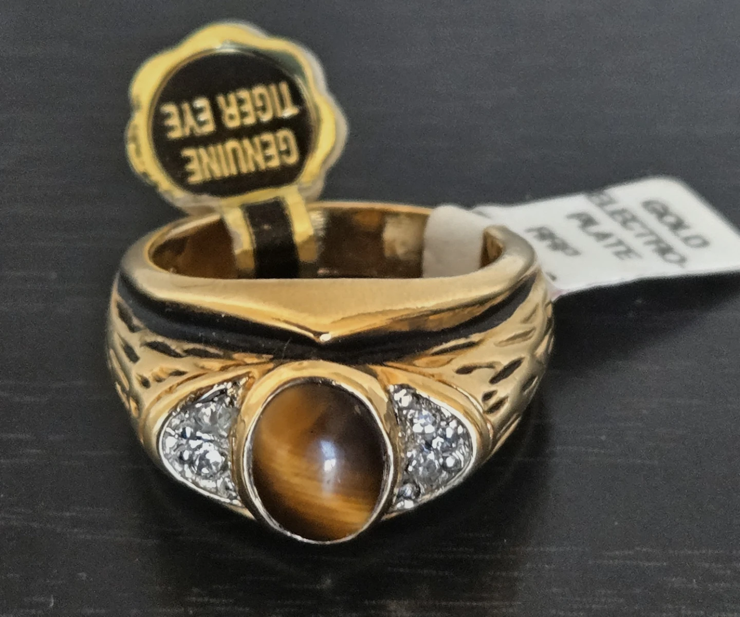 Men's Tiger Eye Ring-Gold Plated, NEW With Tags (Size 9) - photo 2