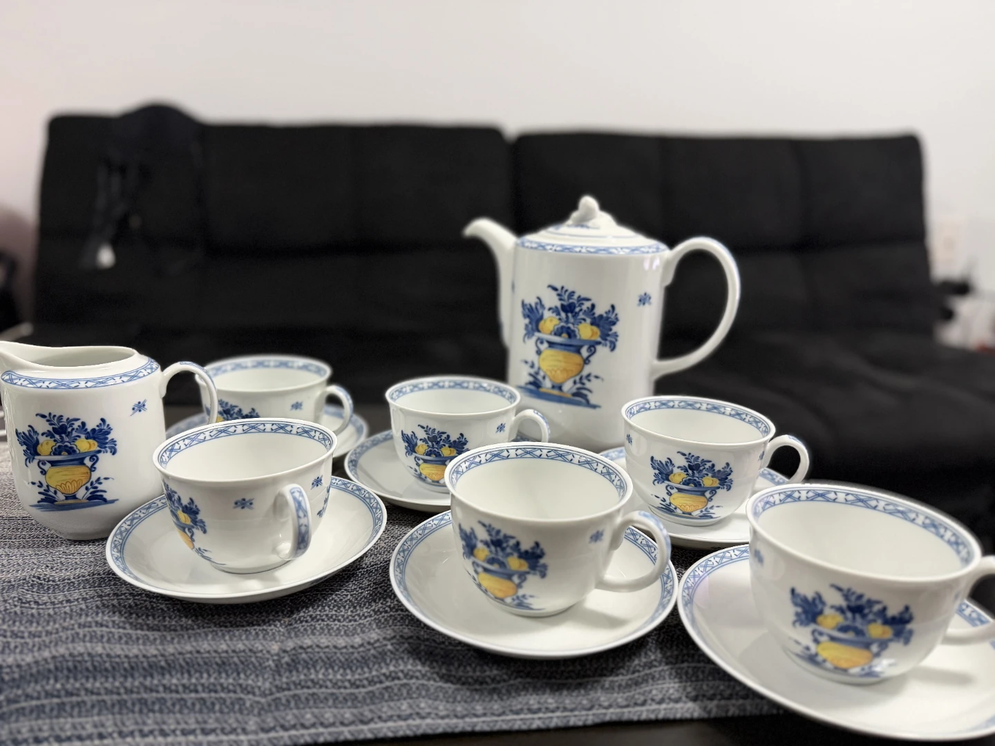Viana Portugal Teacup and Saucer Set with Teapot and Creamer