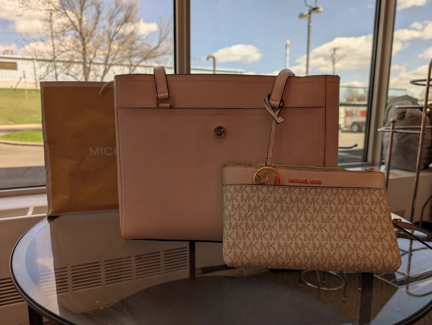 Michael Kors Pink Leather Tote Bag with Matching Pouch