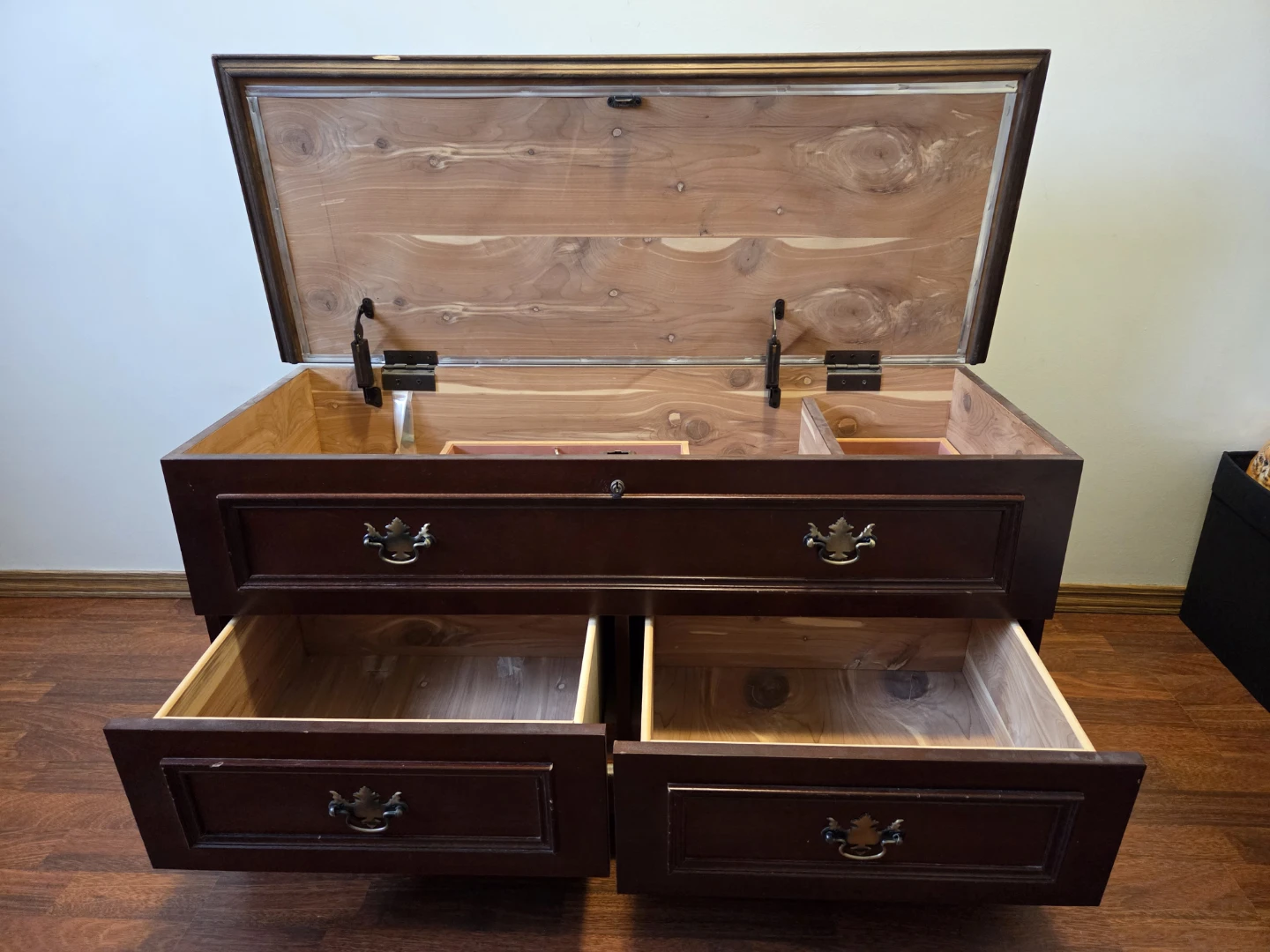 Dark Wood Cedar Chest with Drawers