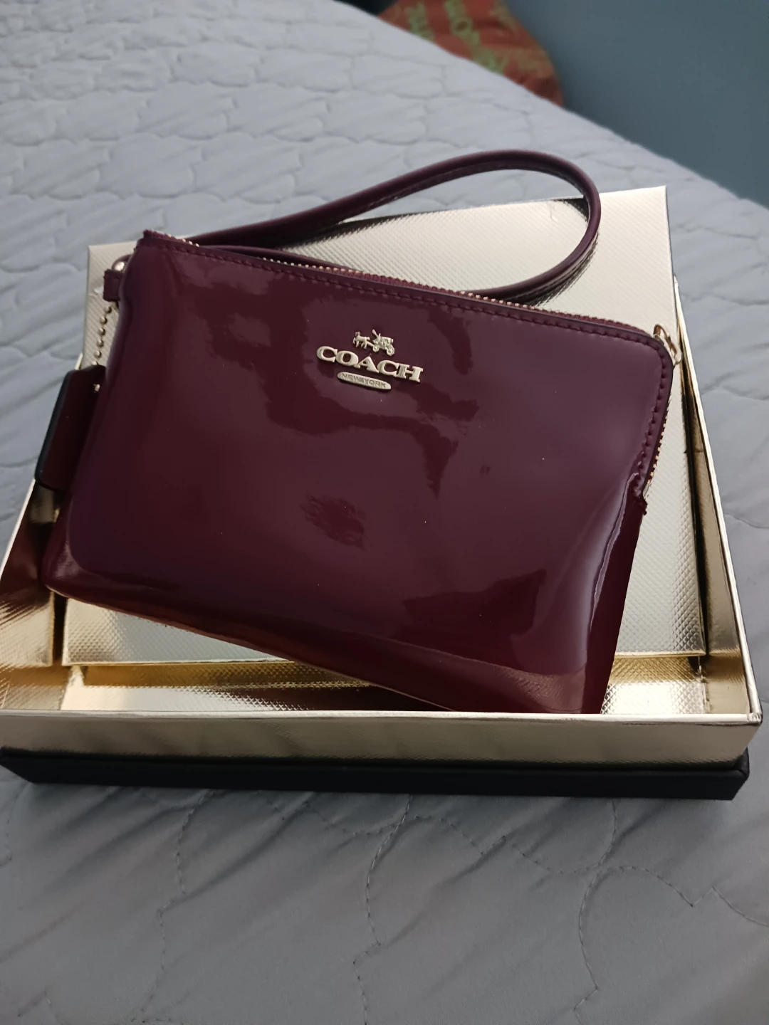 Coach Patent Leather Wristlet in Burgundy - photo 2