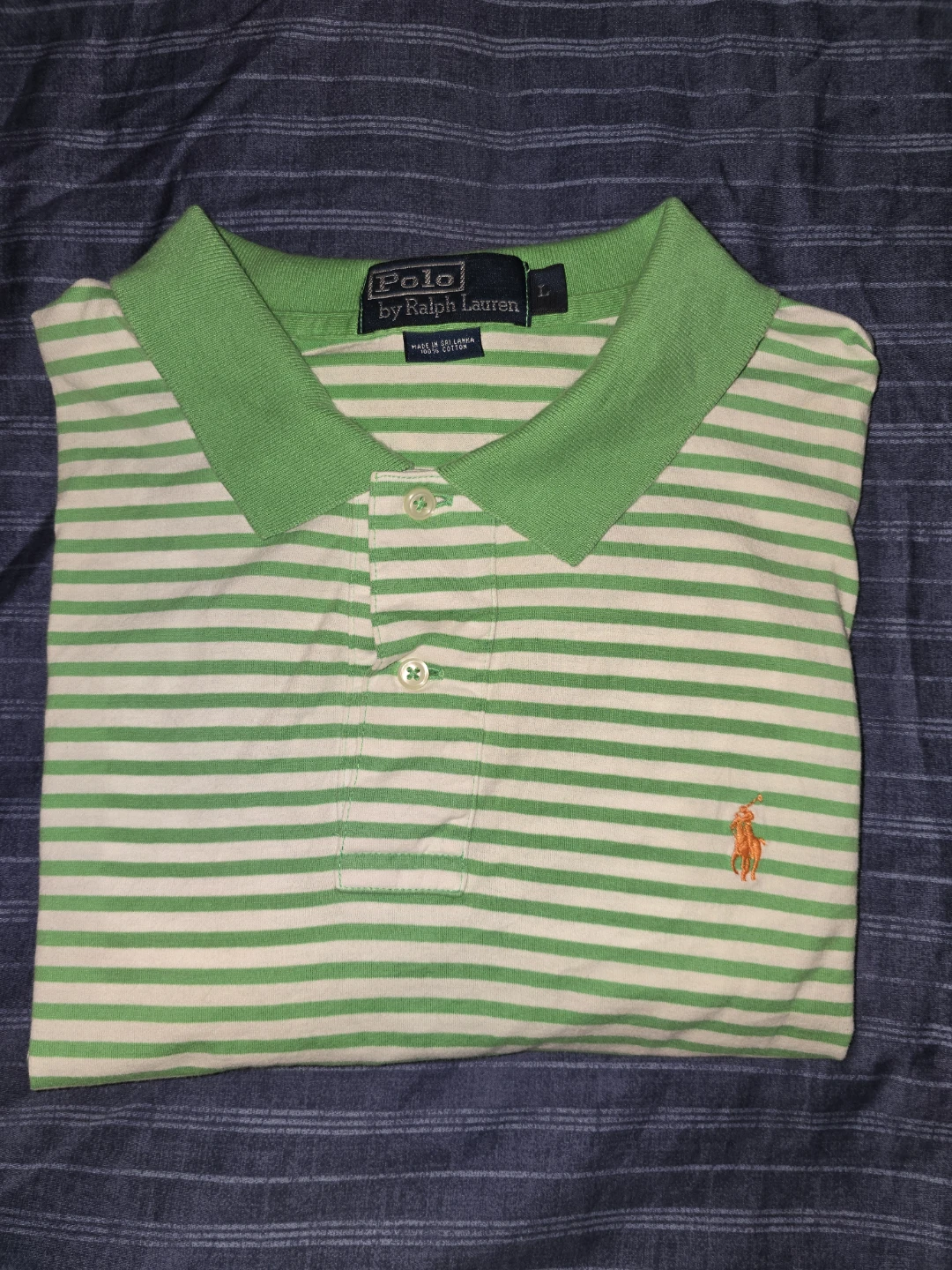 Lg - Ralph Lauren Striped Polo - Green/White ( CLEAN) - photo 5